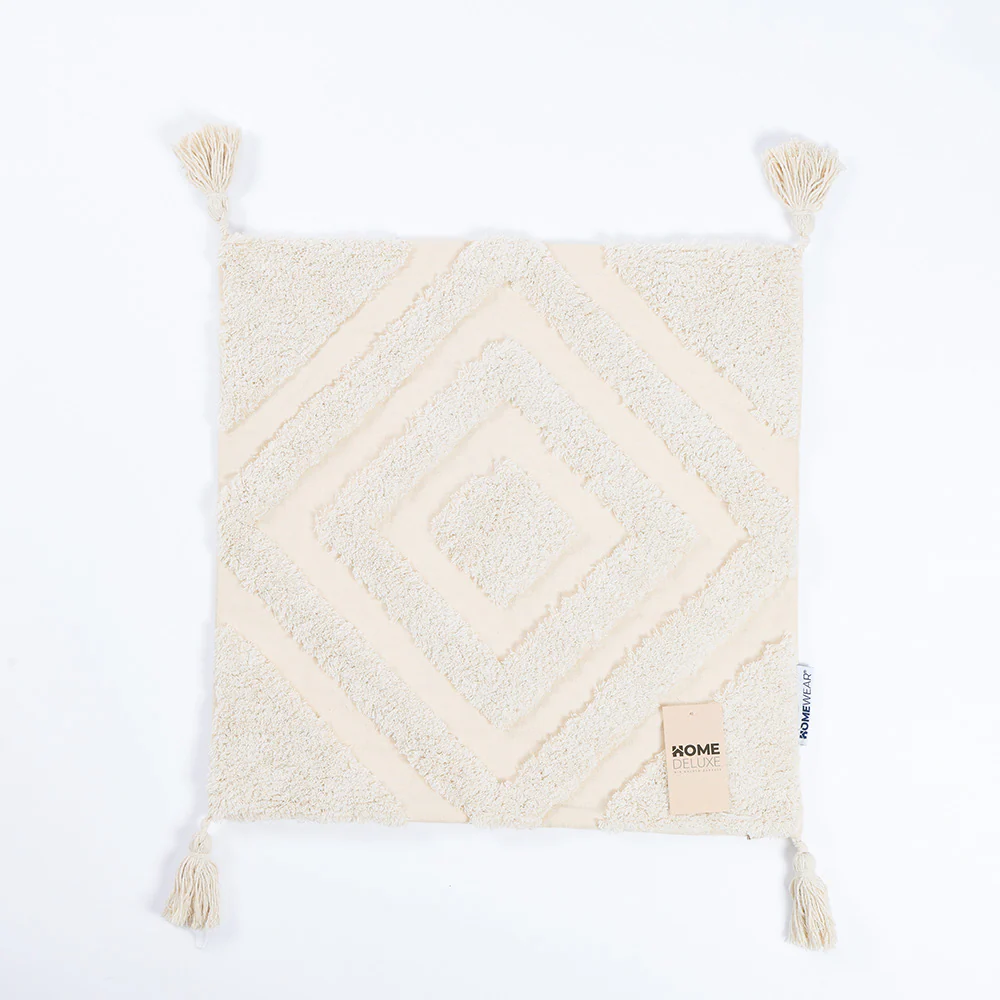 HOME DELUXE Getufte kussenhoes JARA ruit met pompons – crème