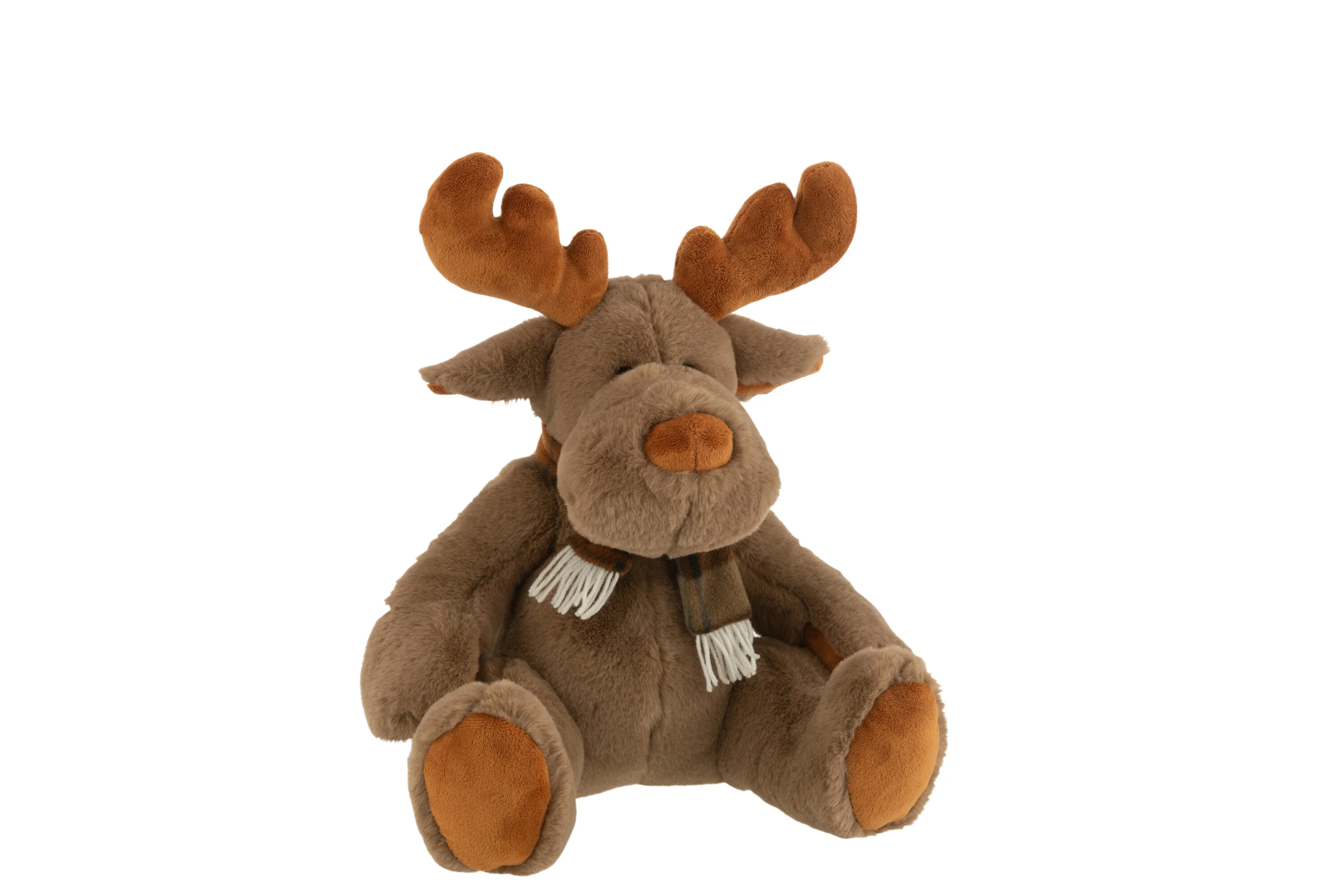 J-Line knuffel Rendier + Sjaal Zittend – textiel – bruin – medium