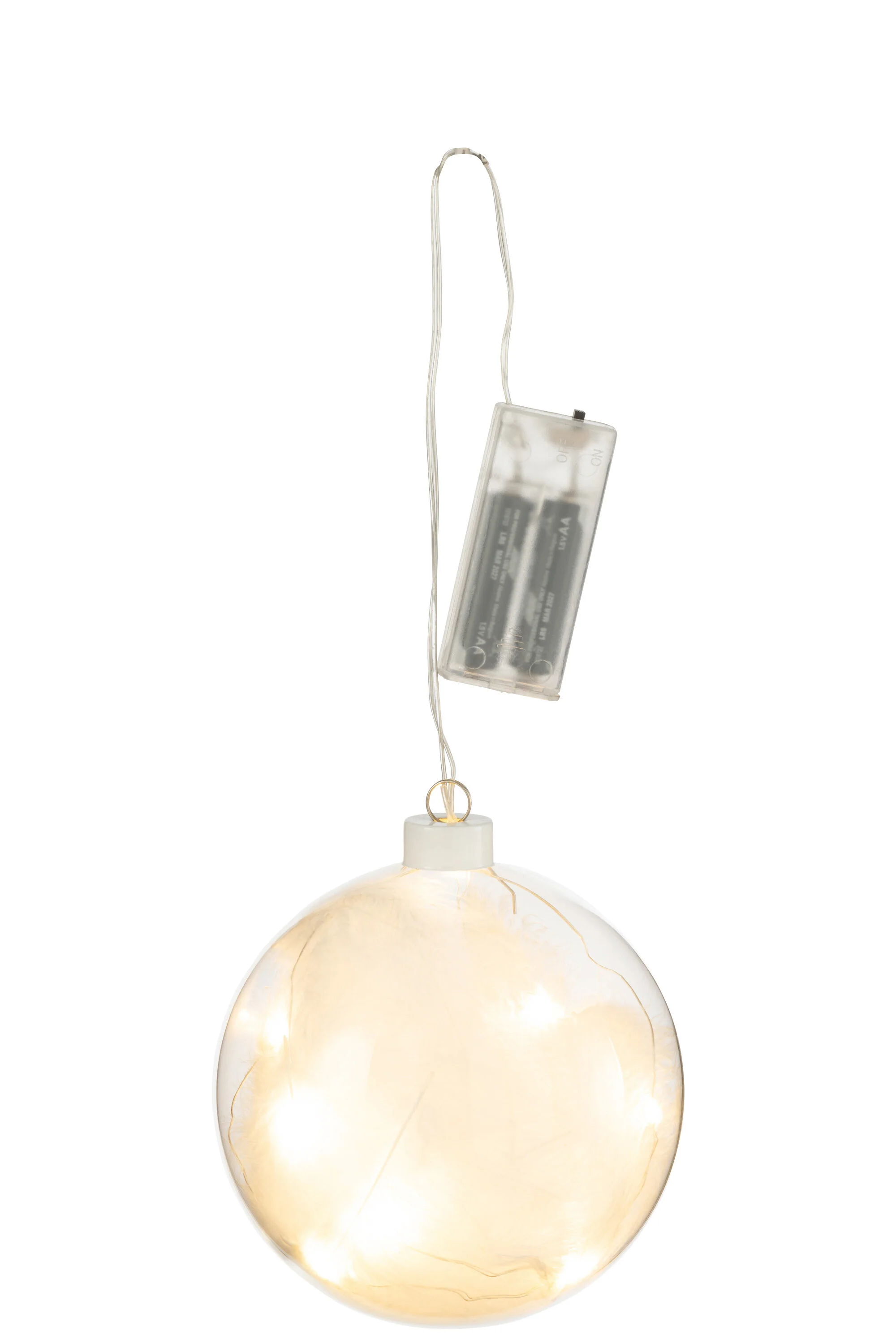 J-Line decoratie Bal Pluimen – glas – wit – small – 4 stuks – LED lich
