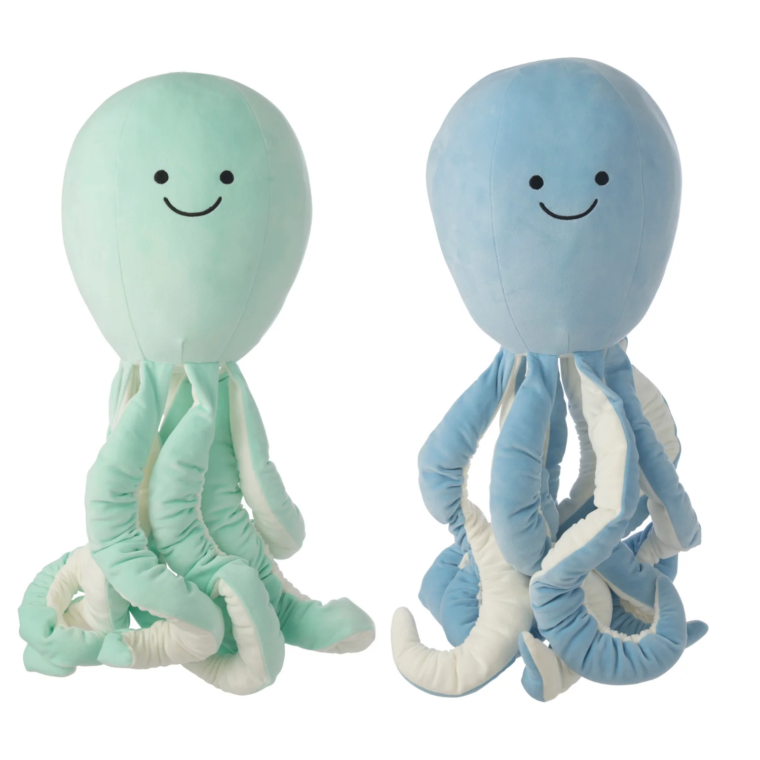 J-Line decoratie Octopus – polyester – blauw/muntgroen – set van 2