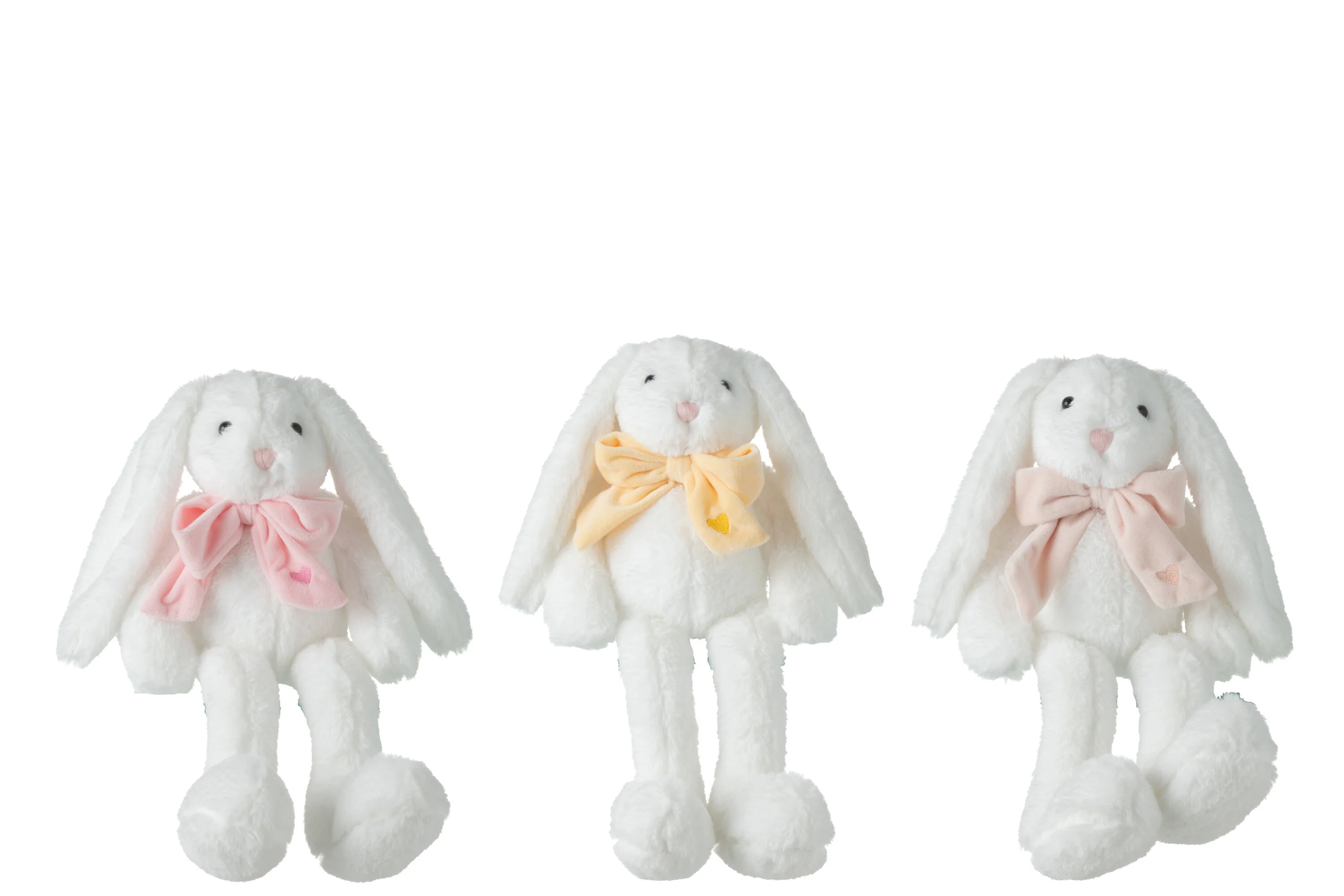 J-Line knuffel Konijn met Strik – polyester – wit – 3 st.