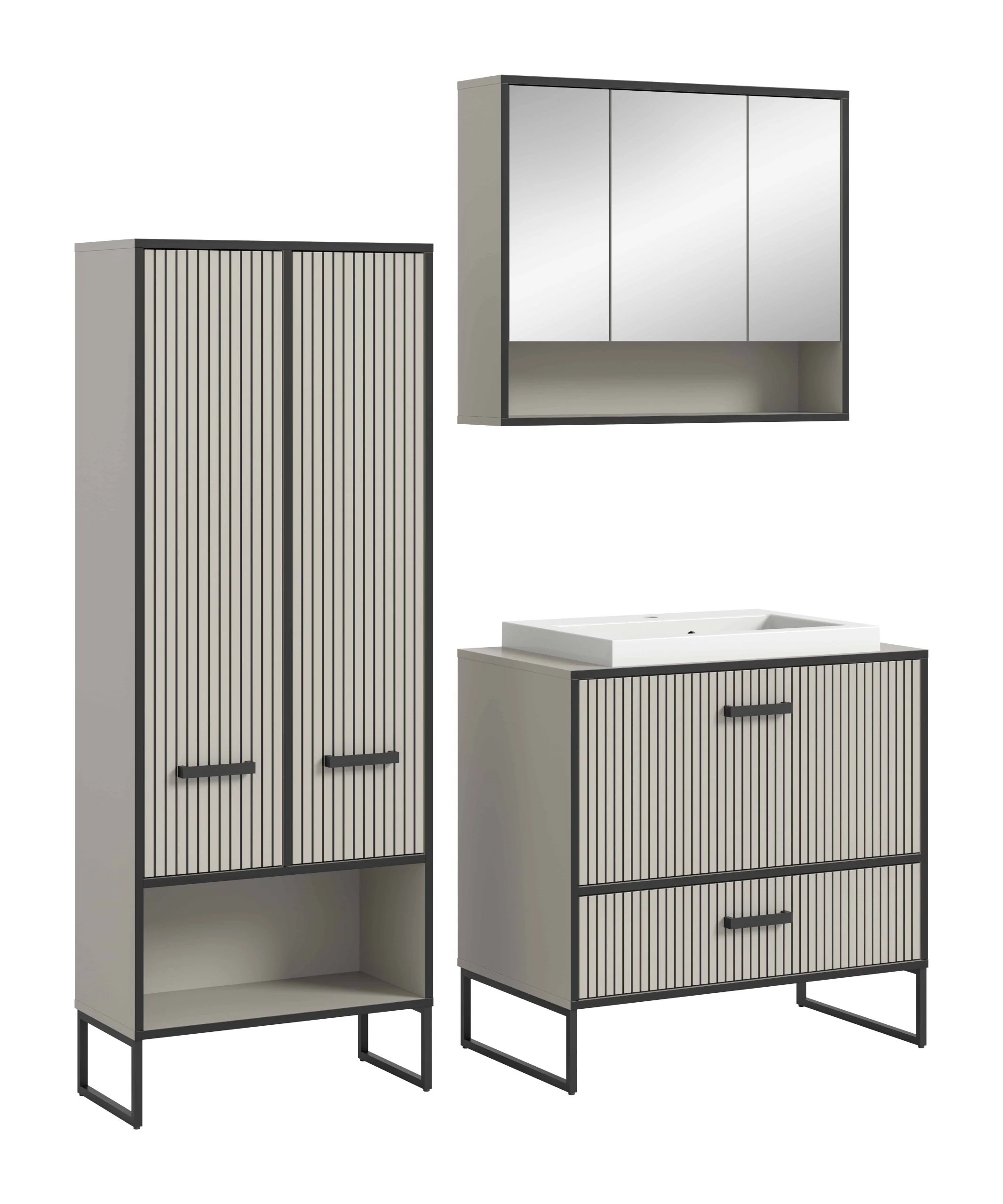 Badkamer 3 Delen Lichtgrijs, Crèmekleurig – 154 x 192 x 48cm, 154 x 19