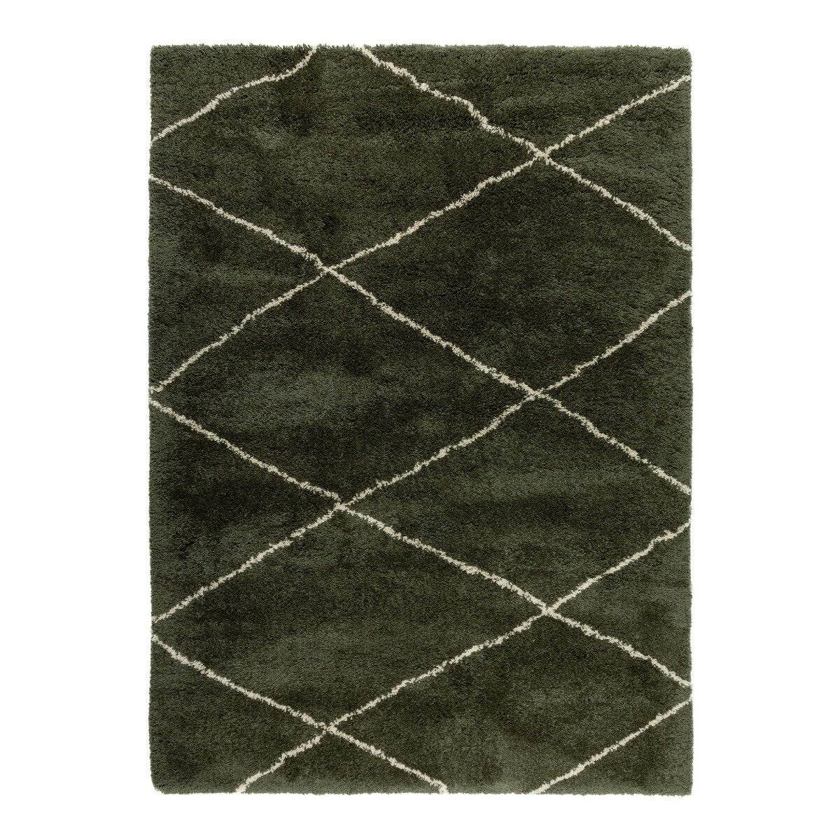 Interieur05 Berber vloerkleed -hoogpolig -groen/cream – scandinavisch