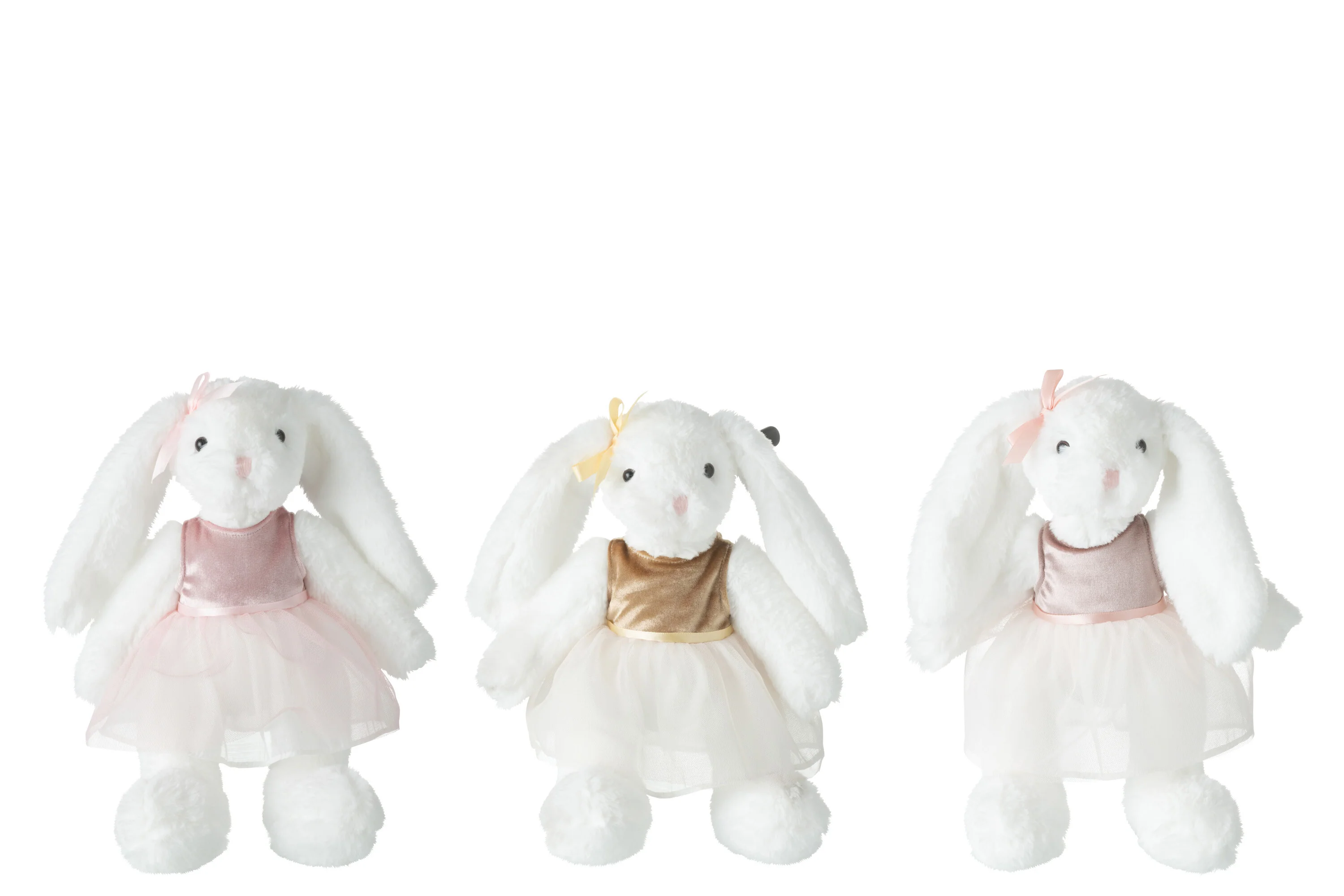 J-Line knuffel Konijn met Jurk – polyester – wit – 3 st.