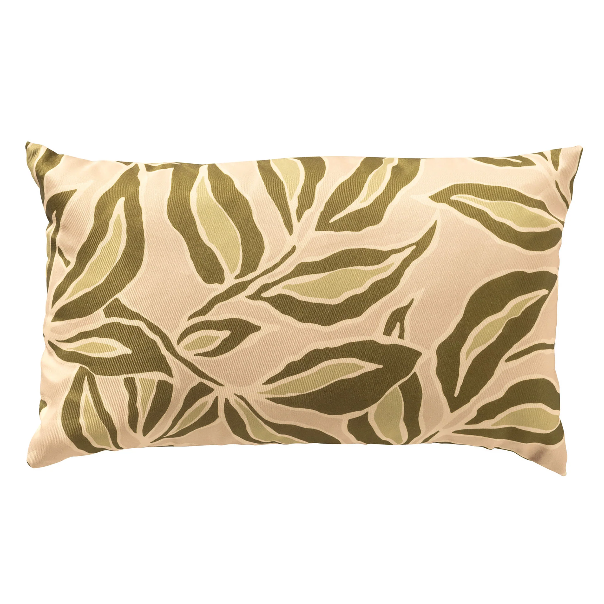 ELARA – buitenkussen 30×50 cm – bladmotief – Semolina – beige, groen