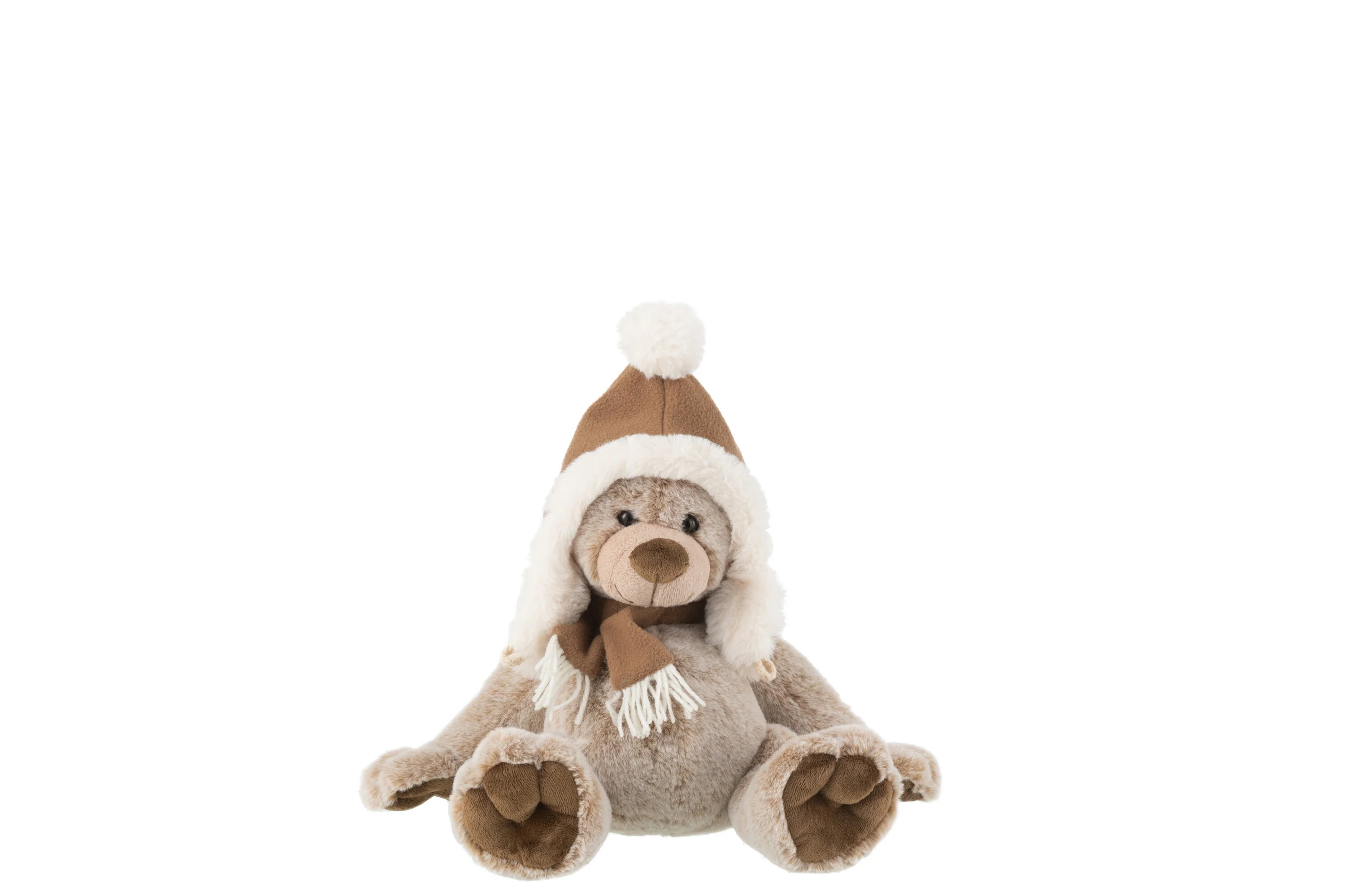 J-Line knuffel Beer + Muts – polyester – bruin – small