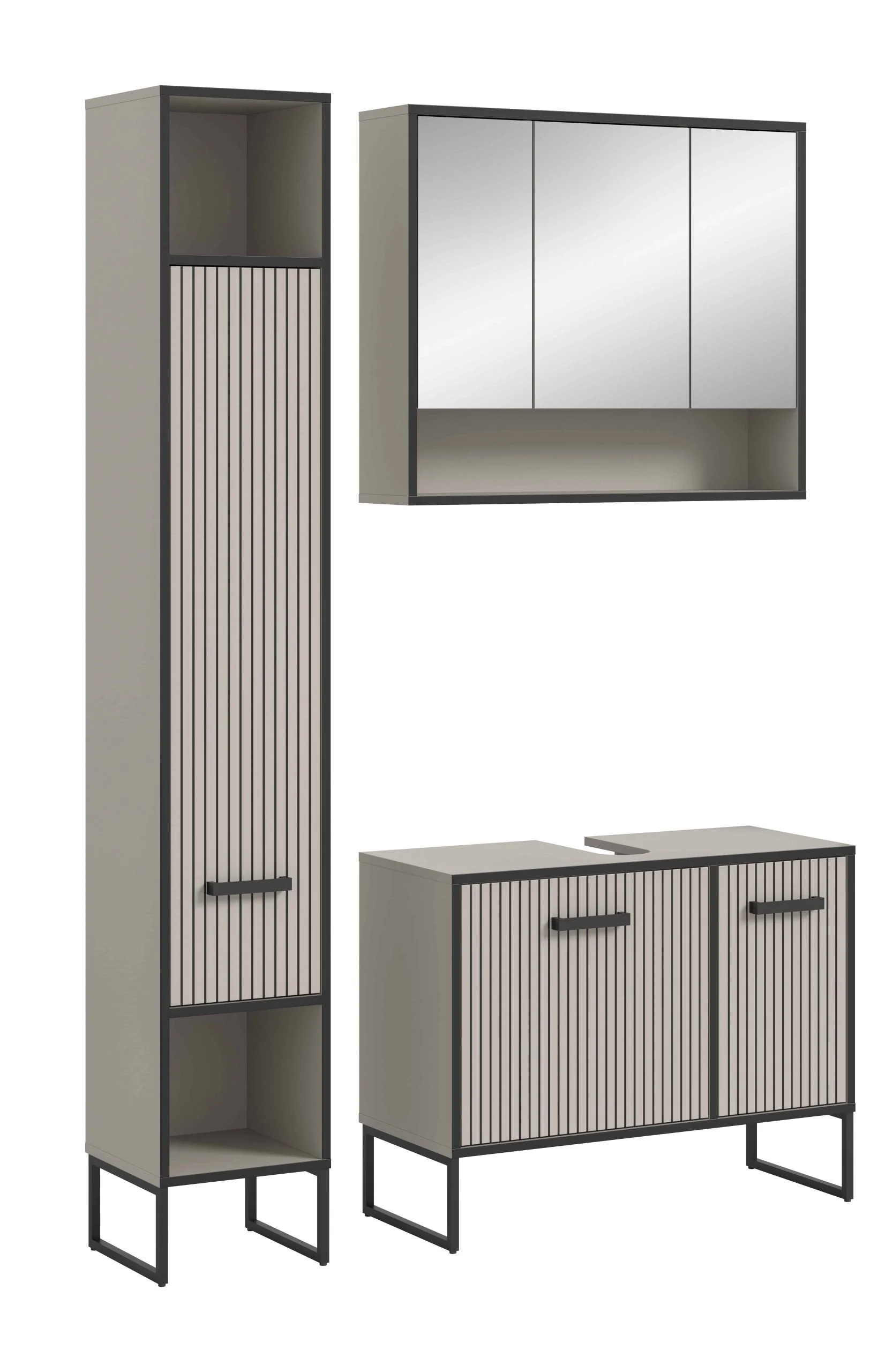 Furnilux Badkamer 3-delige Set Lichtgrijs/Crèmekleurig – 125cm x 36cm