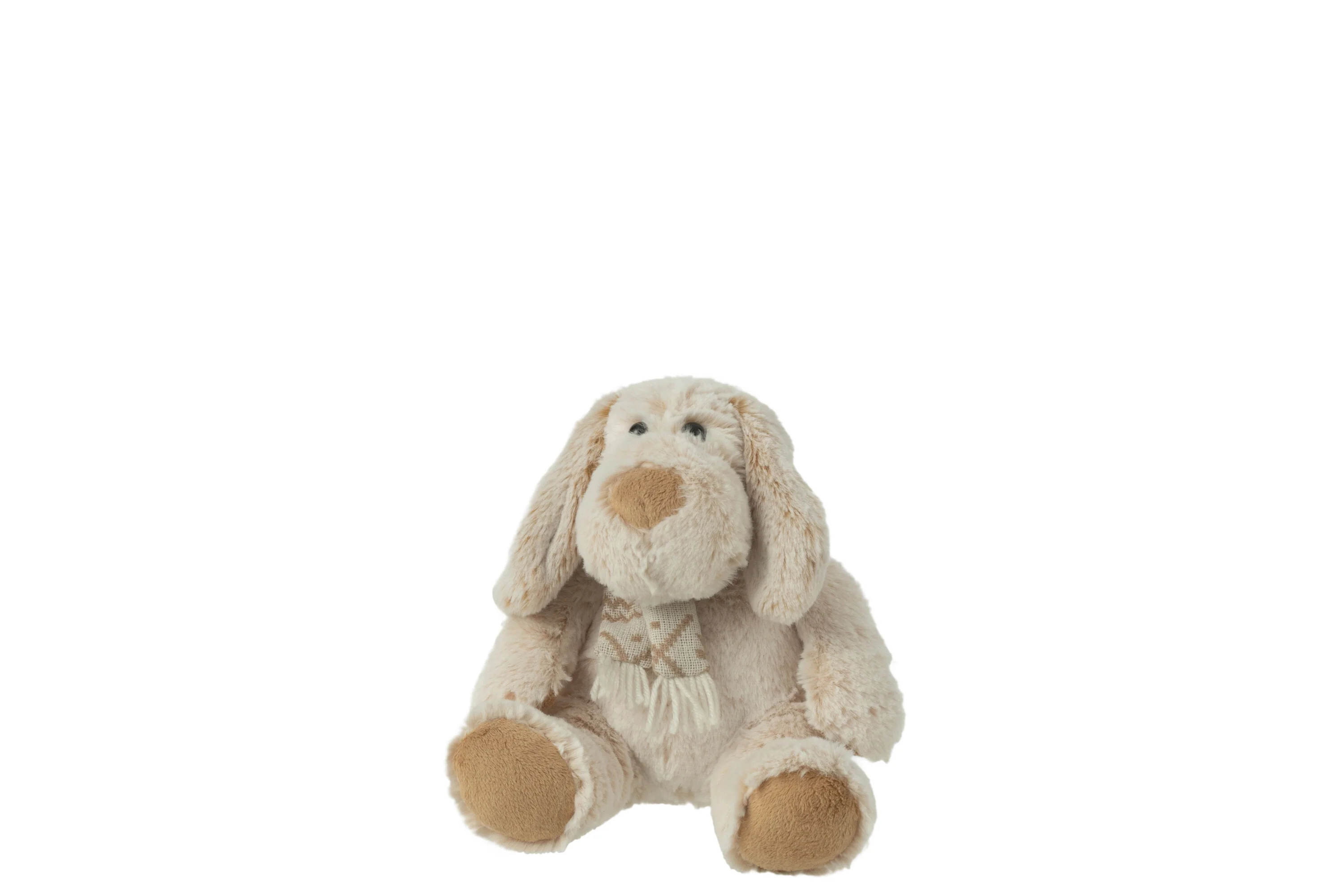 J-Line knuffel Hond + Sjaal Zittend – polyester – beige/bruin – small