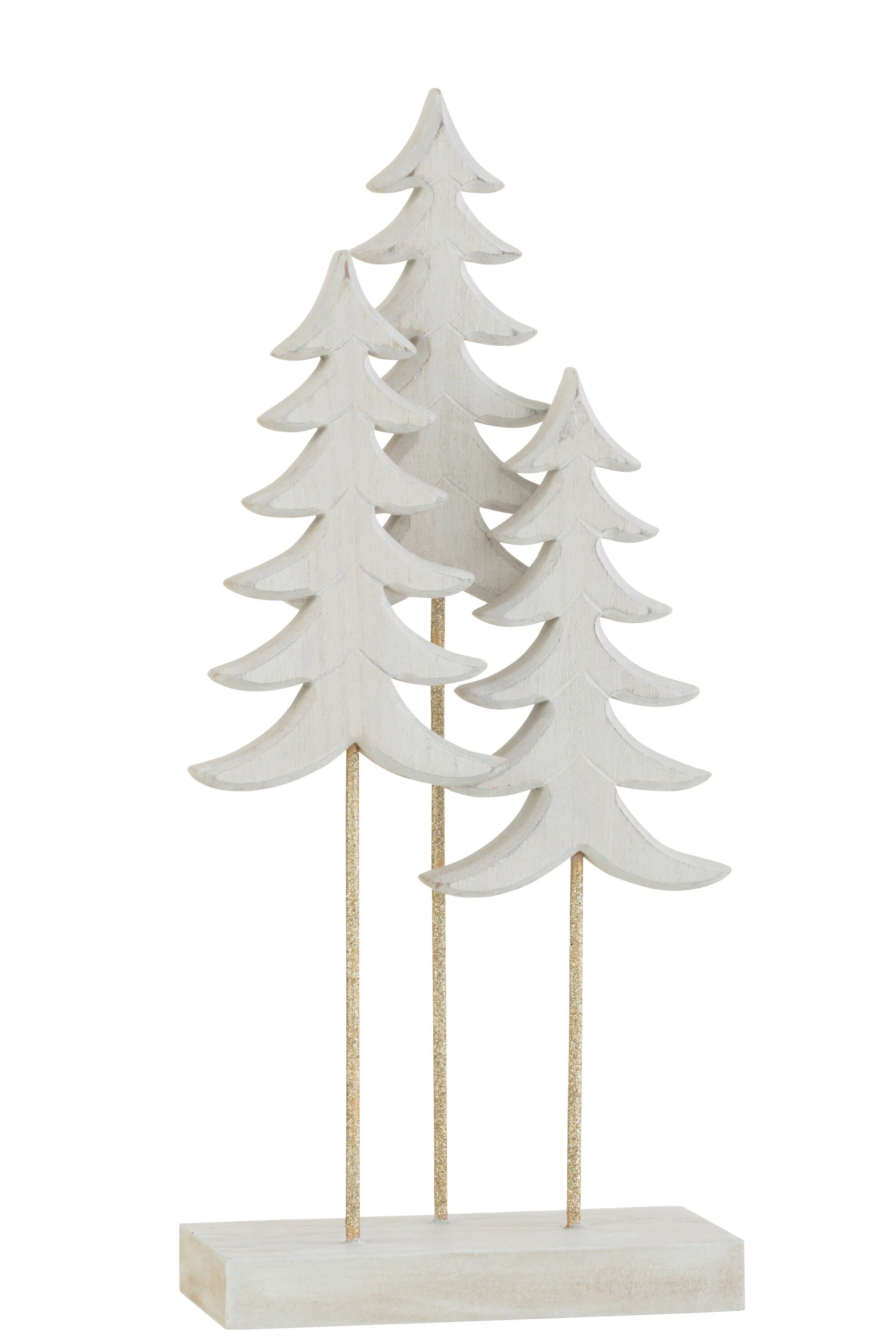 J-Line decoratie 3 Kerstbomen Op voet – hout – wit/goud – large