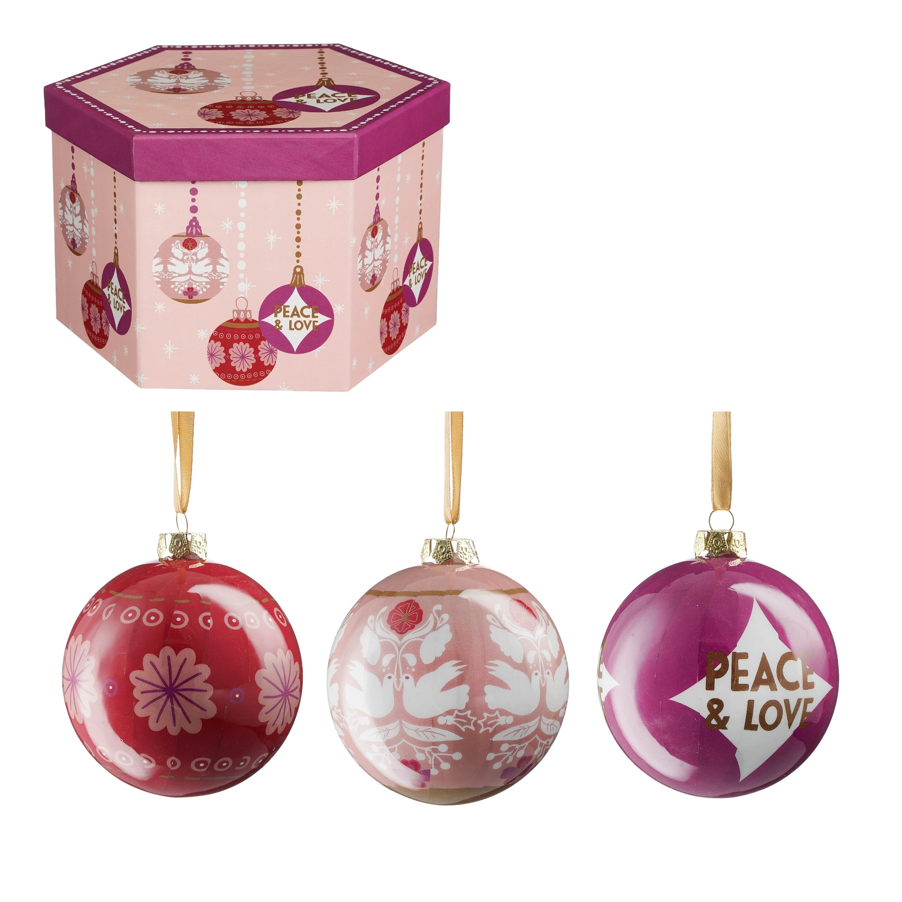 House of Seasons Cadeau Set Kerstballen Peace & Love – 14 Stuks – Ø8 c