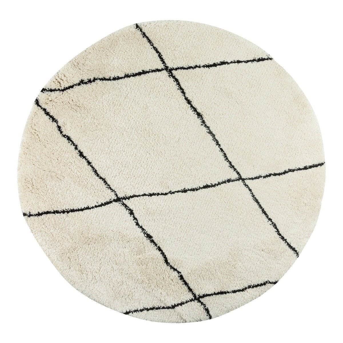 Interieur05 Berber Rond vloerkleed -hoogpolig- Wit/Zwart – scandinavis