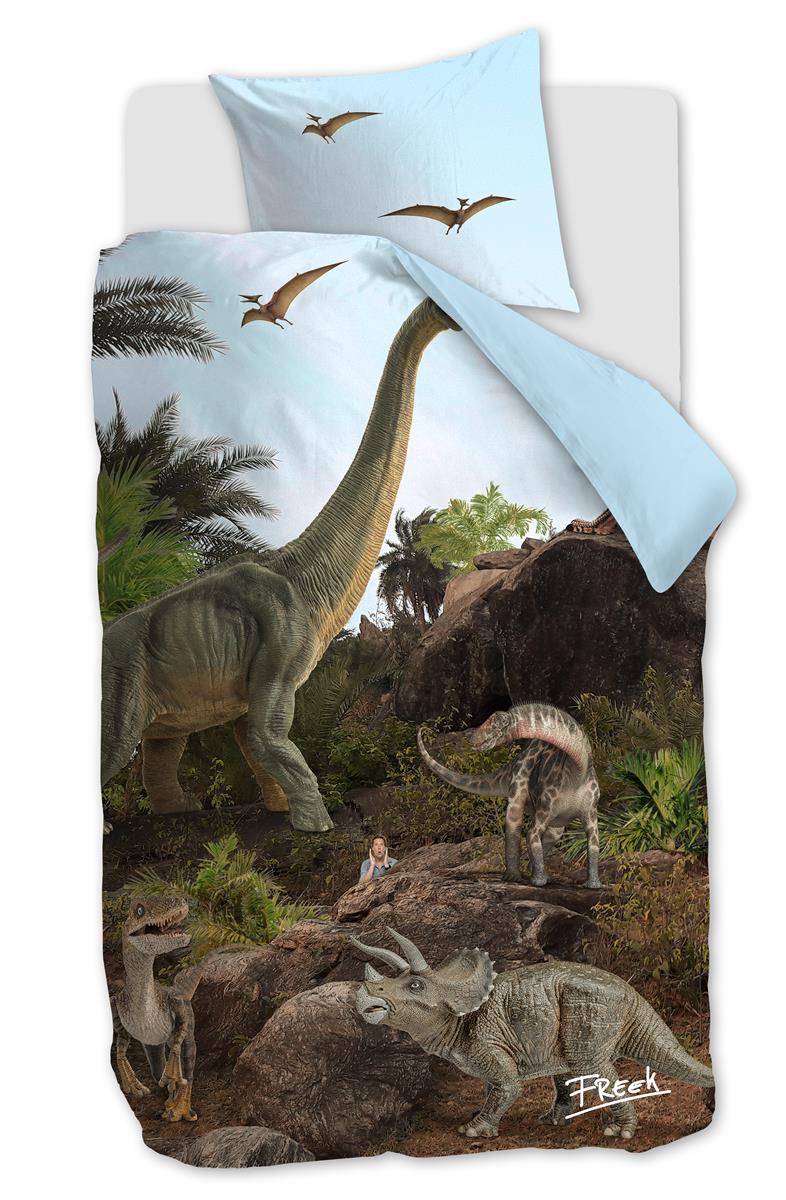 FREEK VONK dekbedovertrek Dappere Dinos – 140×200 cm – naturel