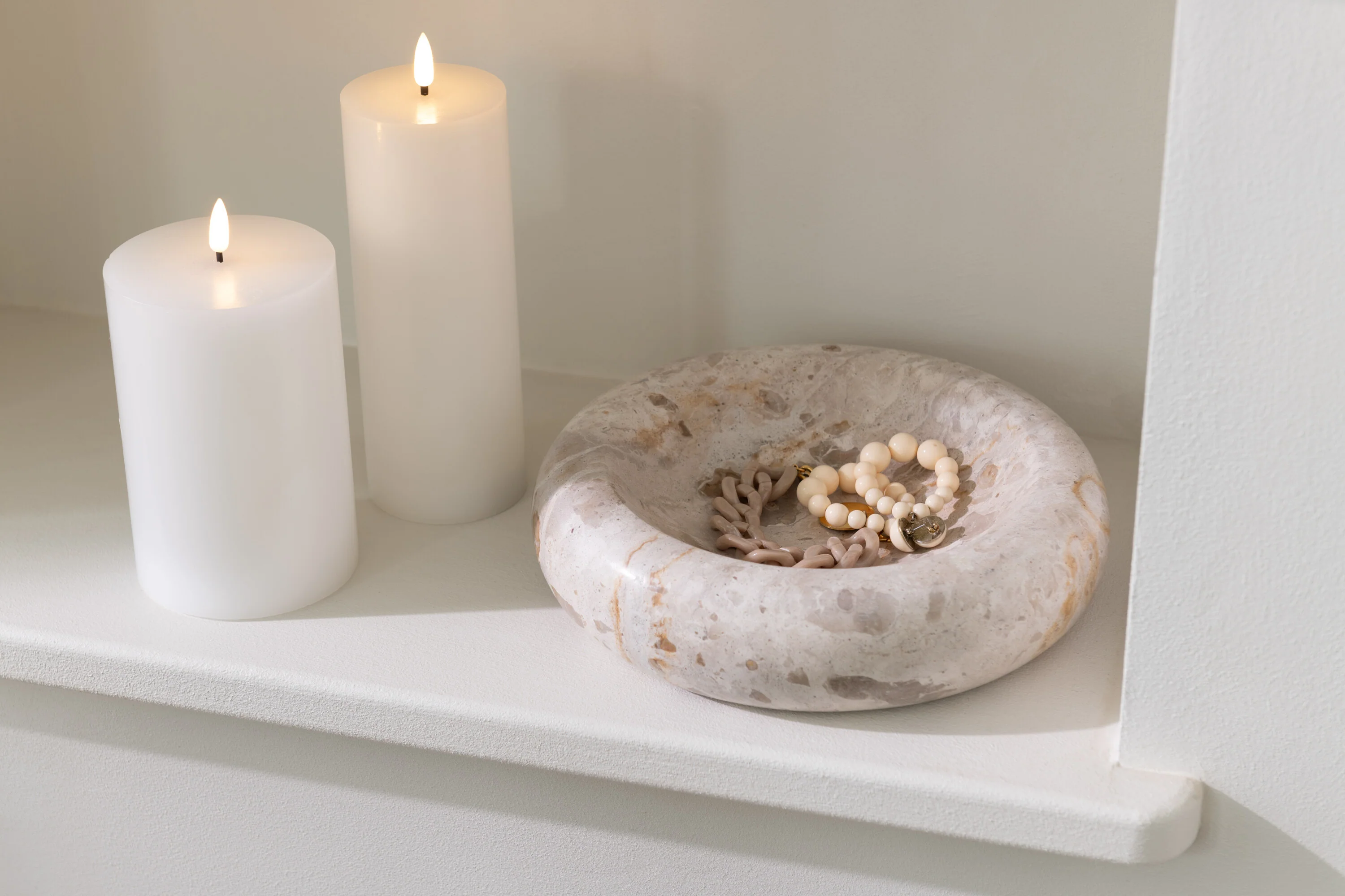 J-Line kom Rond Laag Marmer – steen – beige – small