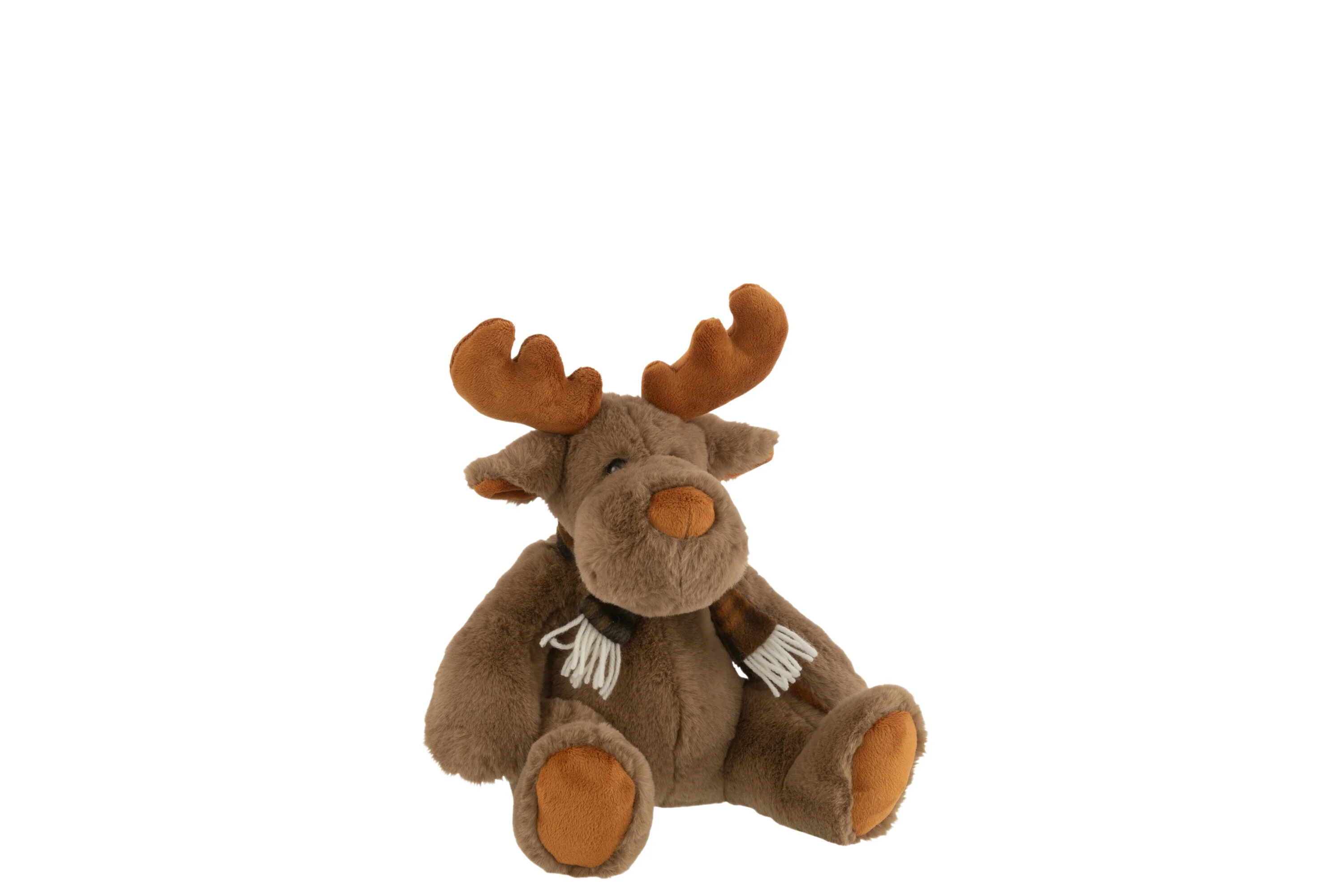 J-Line knuffel Rendier + Sjaal Zittend – textiel – bruin – small