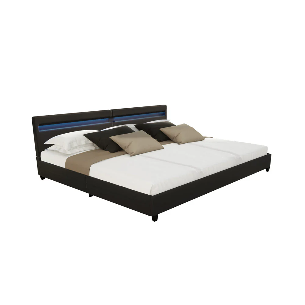 HOME DELUXE – LED-bed NUBE – zwart, 270 x 200 cm – incl. lattenbodem e