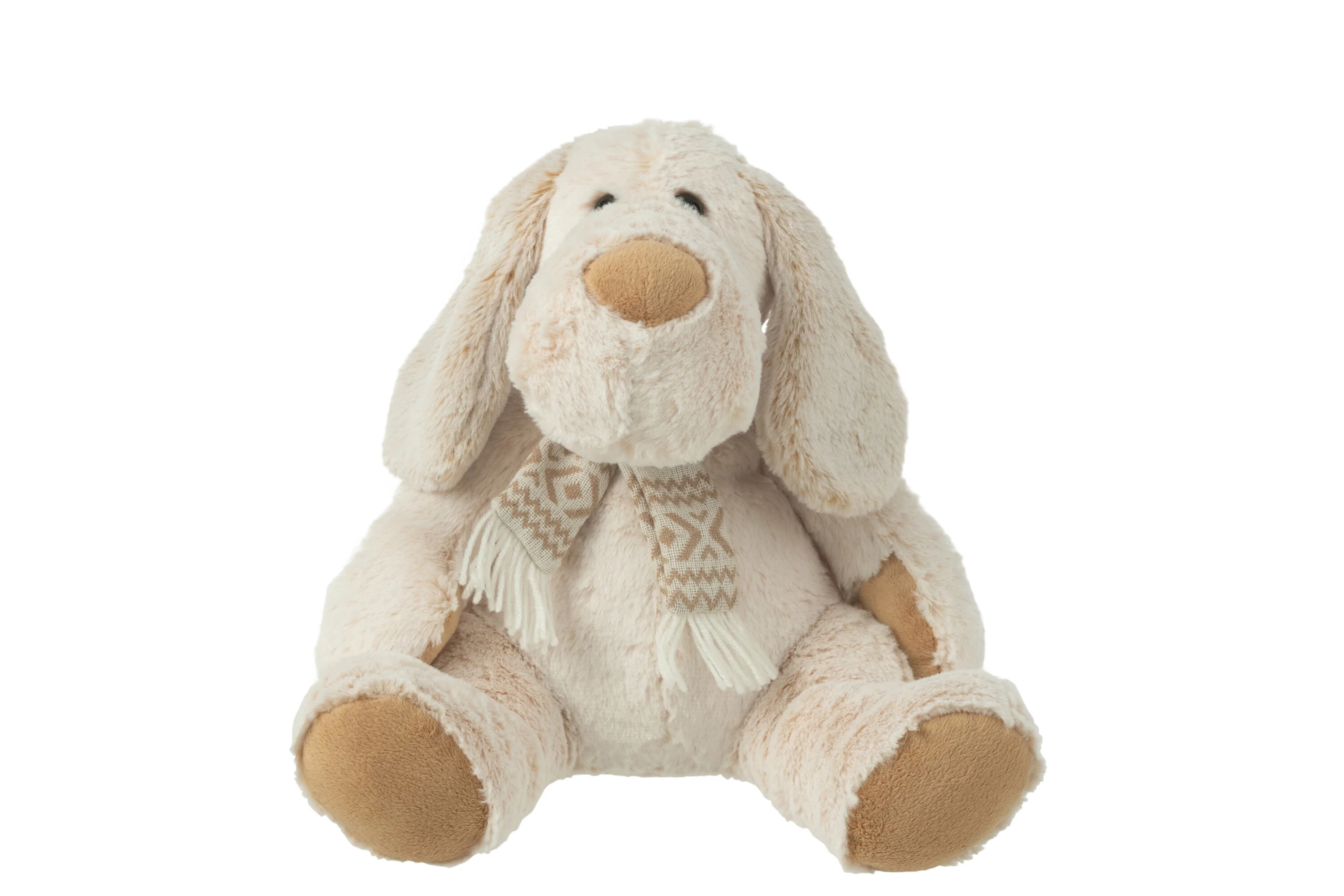 J-Line knuffel Hond + Sjaal Zittend – polyester – beige/bruin – large