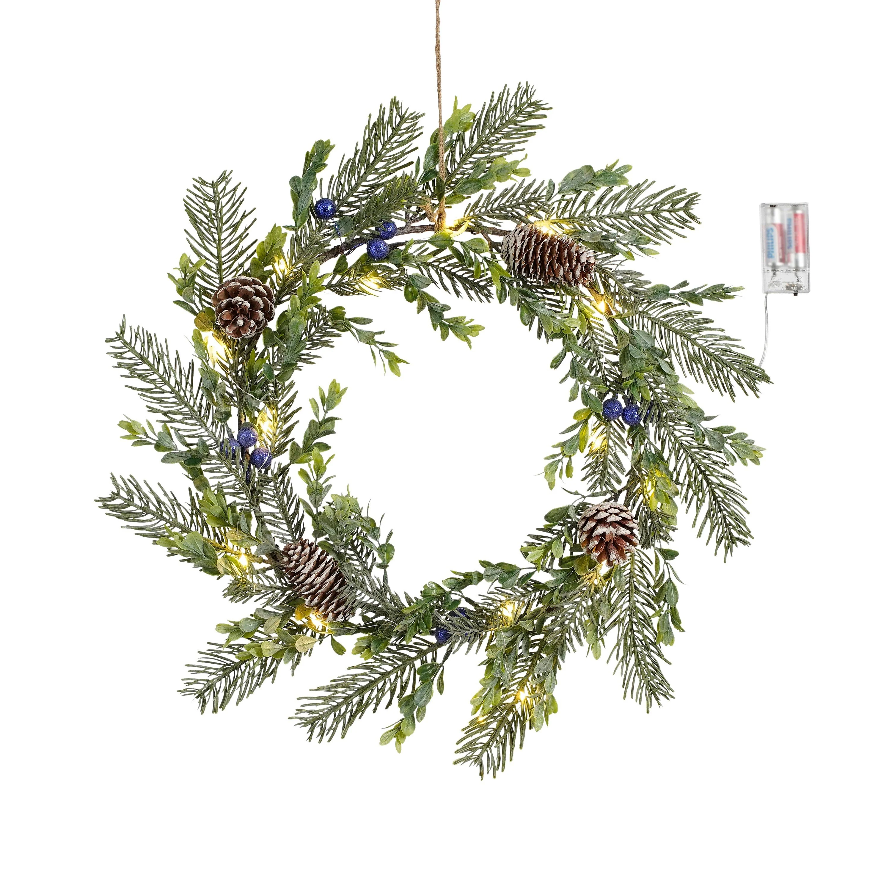 House of Seasons Kerstkrans met LED Verlichting – Ø42 cm – Groen