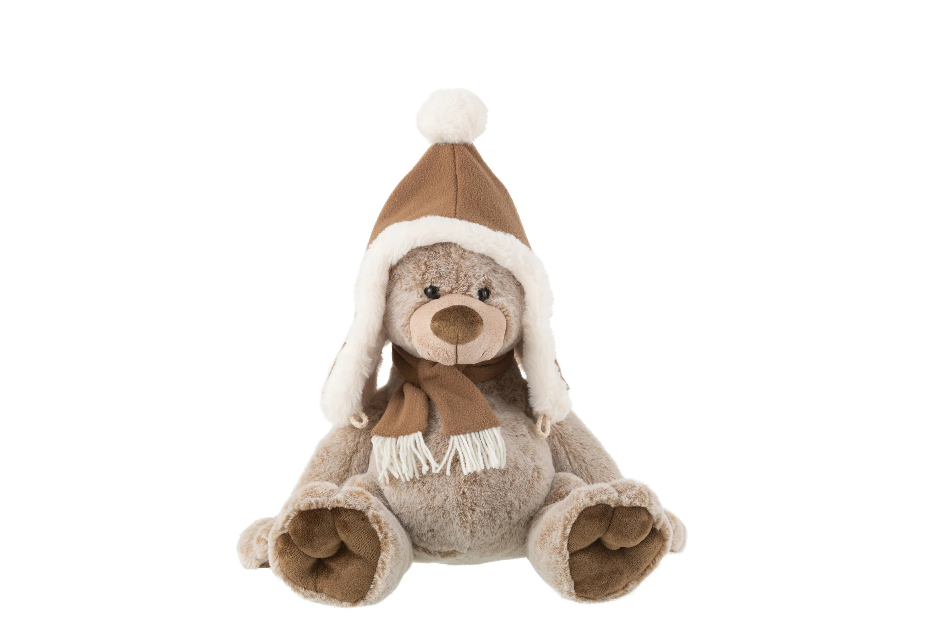 J-Line knuffel Beer + Muts – polyester – bruin – medium
