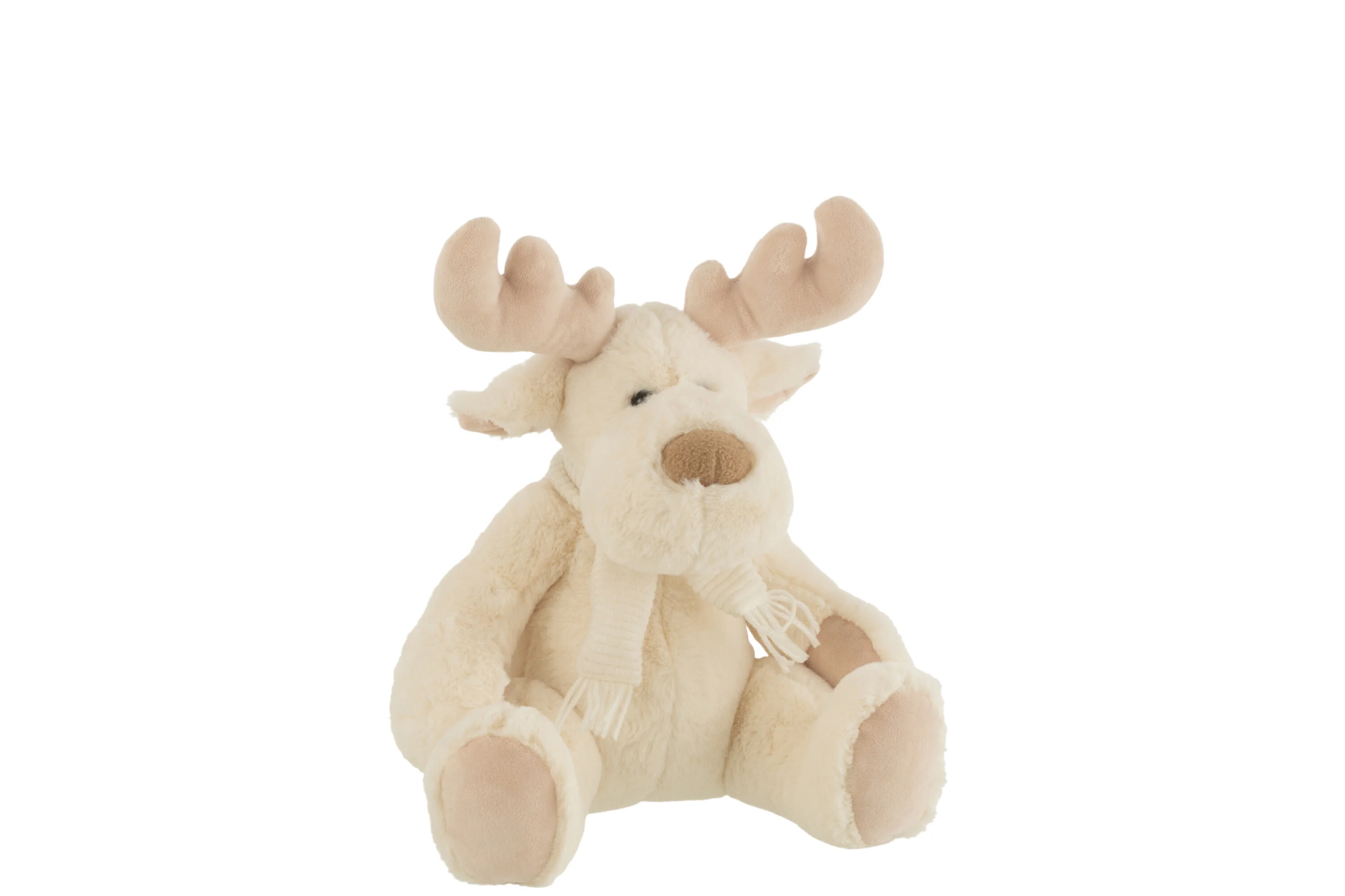 J-Line knuffel Rendier + Sjaal zittend – textiel – wit/beige – medium
