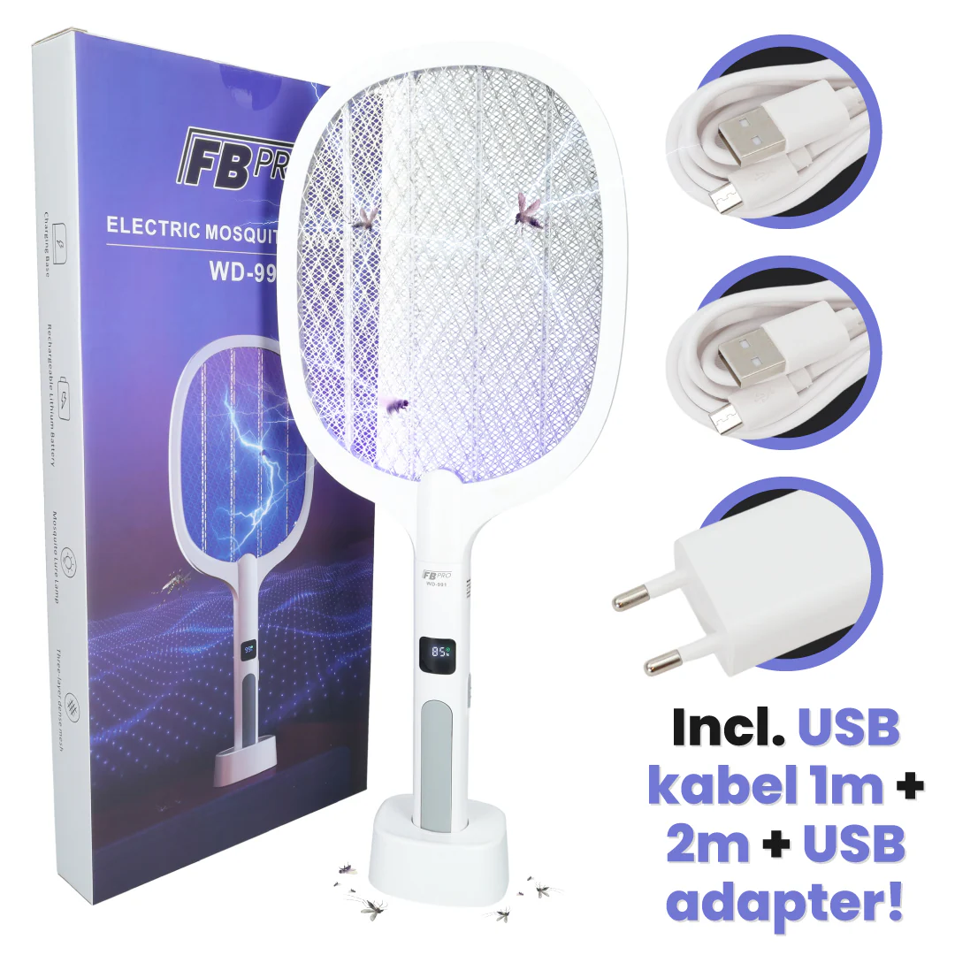 FB991 – Elektrische Vliegenmepper – UV Lamp als Muggenvanger – Oplaadbaar – Wit