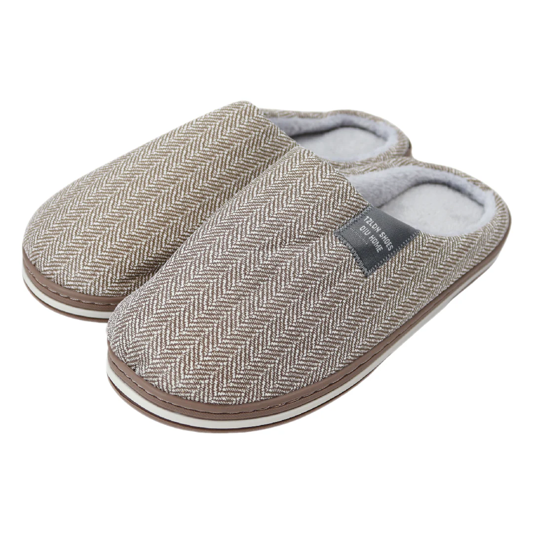 Bruine dames visgraat pantoffels – Sloffen bruin met visgraat patroon