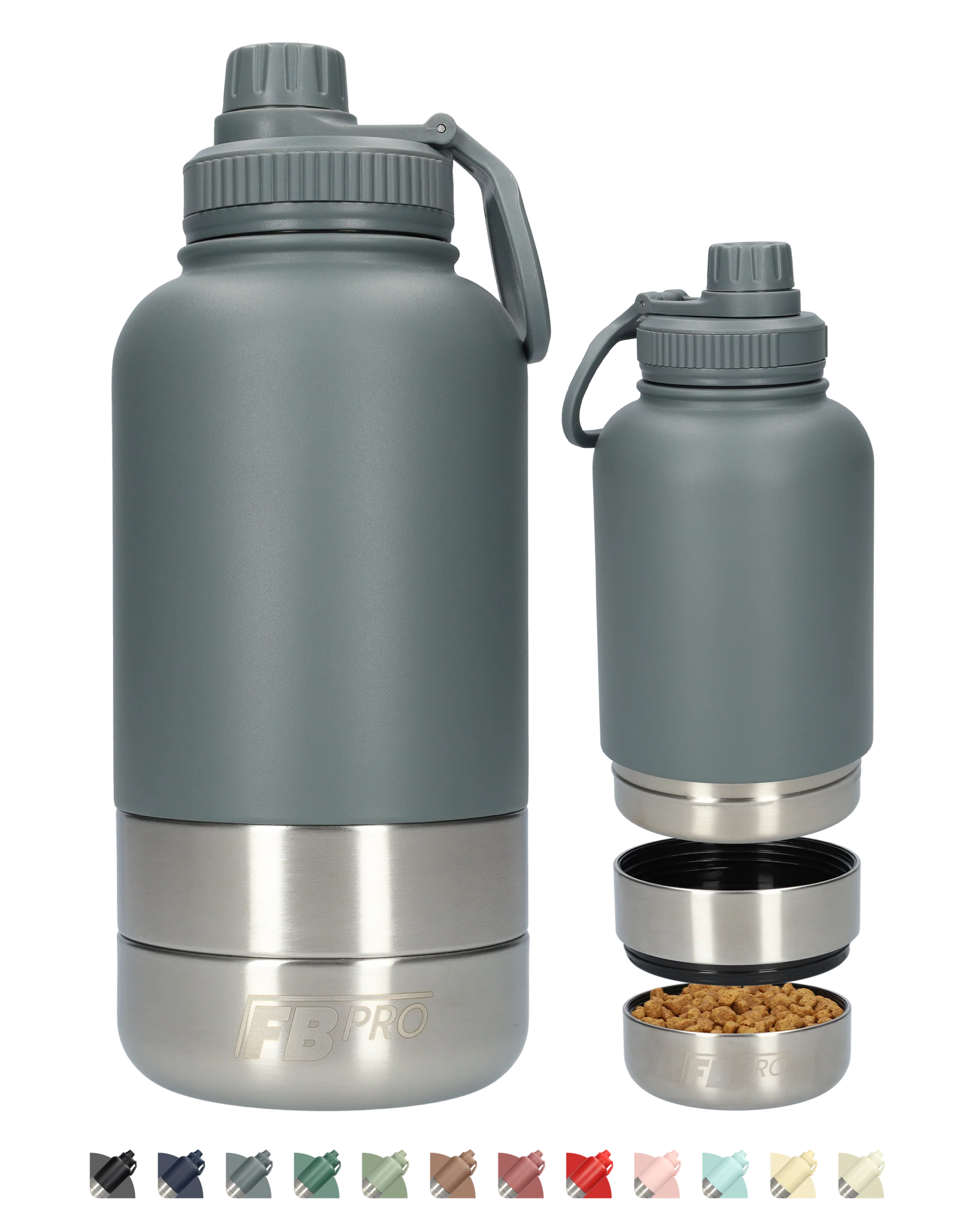 Honden drinkfles met voerbakken – Thermosfles – RVS Fles – BPA vrij – 1 Liter – Grijs