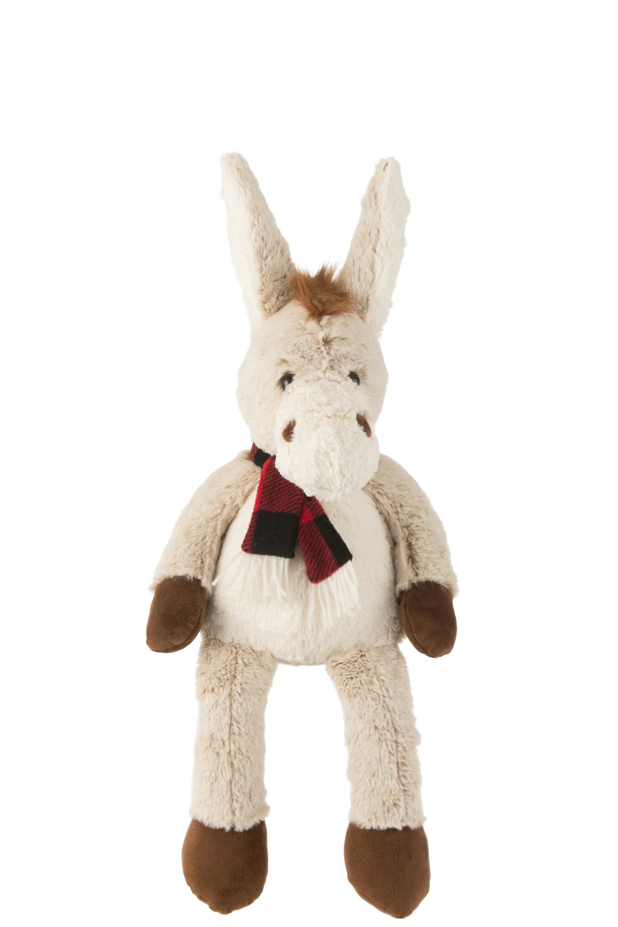 J-Line knuffel Ezel + Sjaal – polyester – beige/bruin – medium