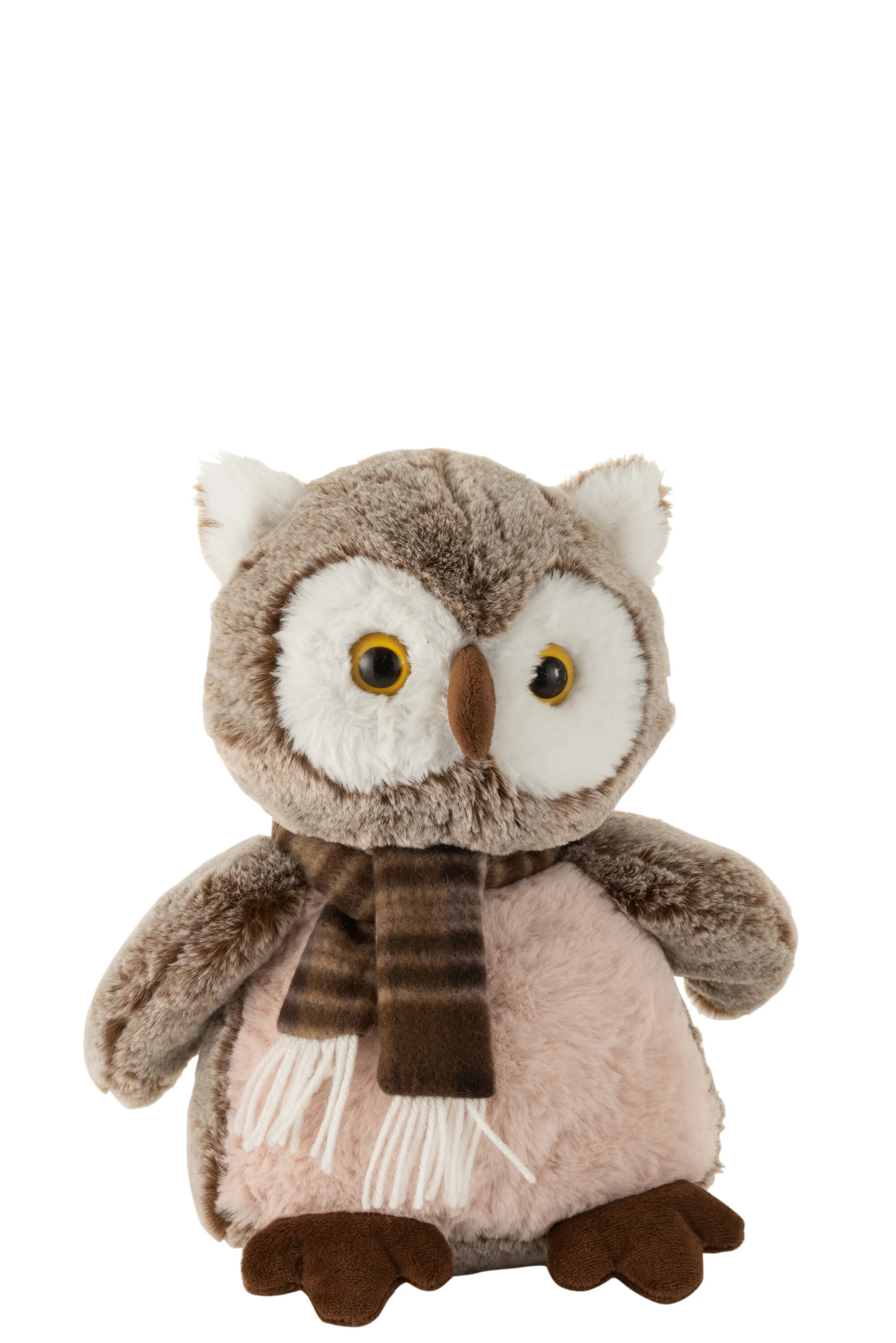 J-Line knuffel Uil + Sjaal – pluche – bruin/beige – large