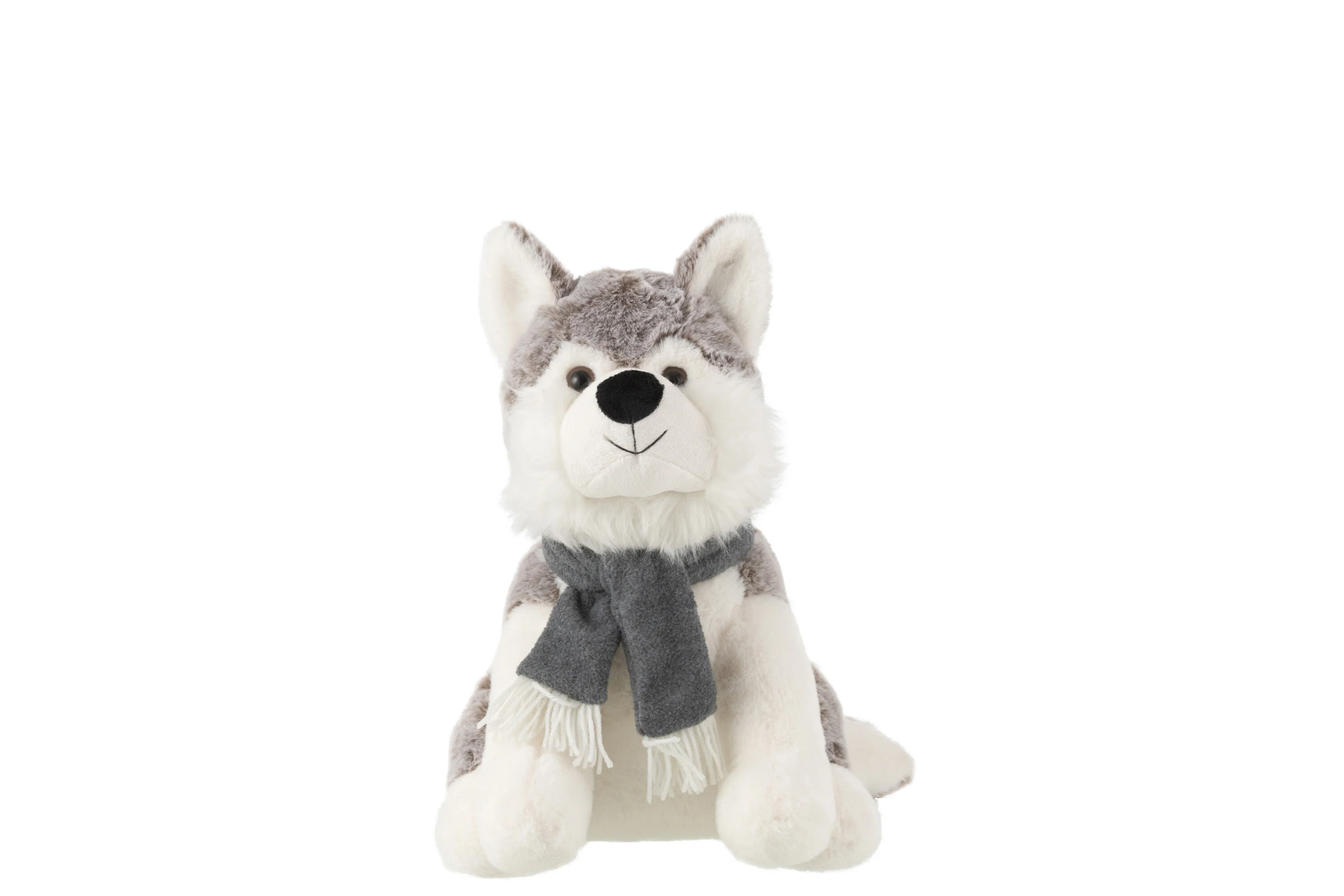 J-Line knuffel Husky + Sjaal – polyester – grijs – large
