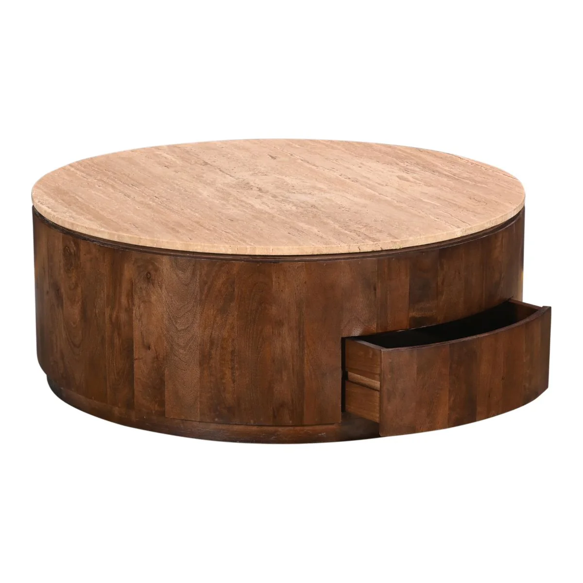 Giga Meubel Salontafel Elan Rond – Travertin – Walnoot – 90x90x35cm –