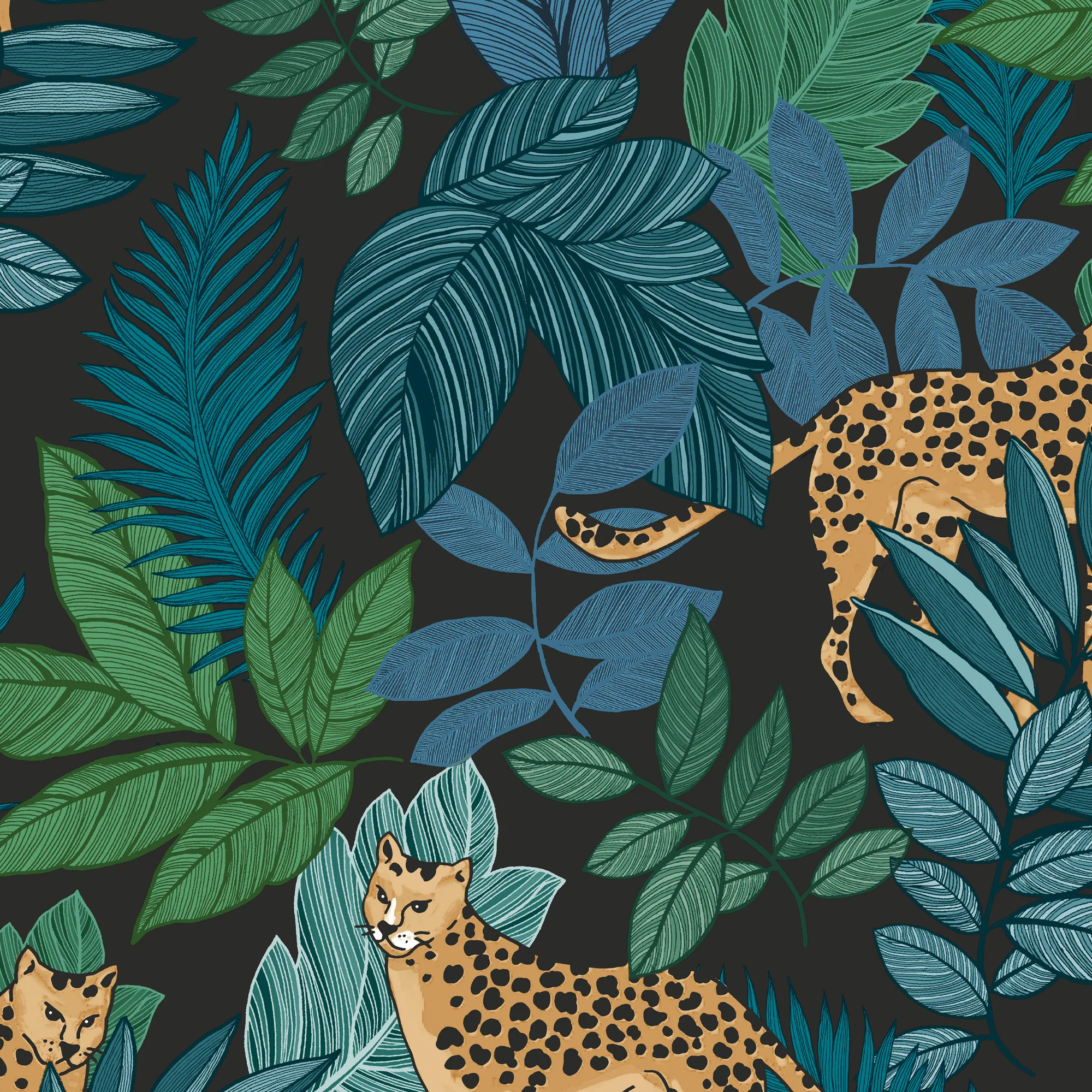 Envy Vliesbehang – Cheetin Night – Blauw/Groen/Zwart – 10mx52cm