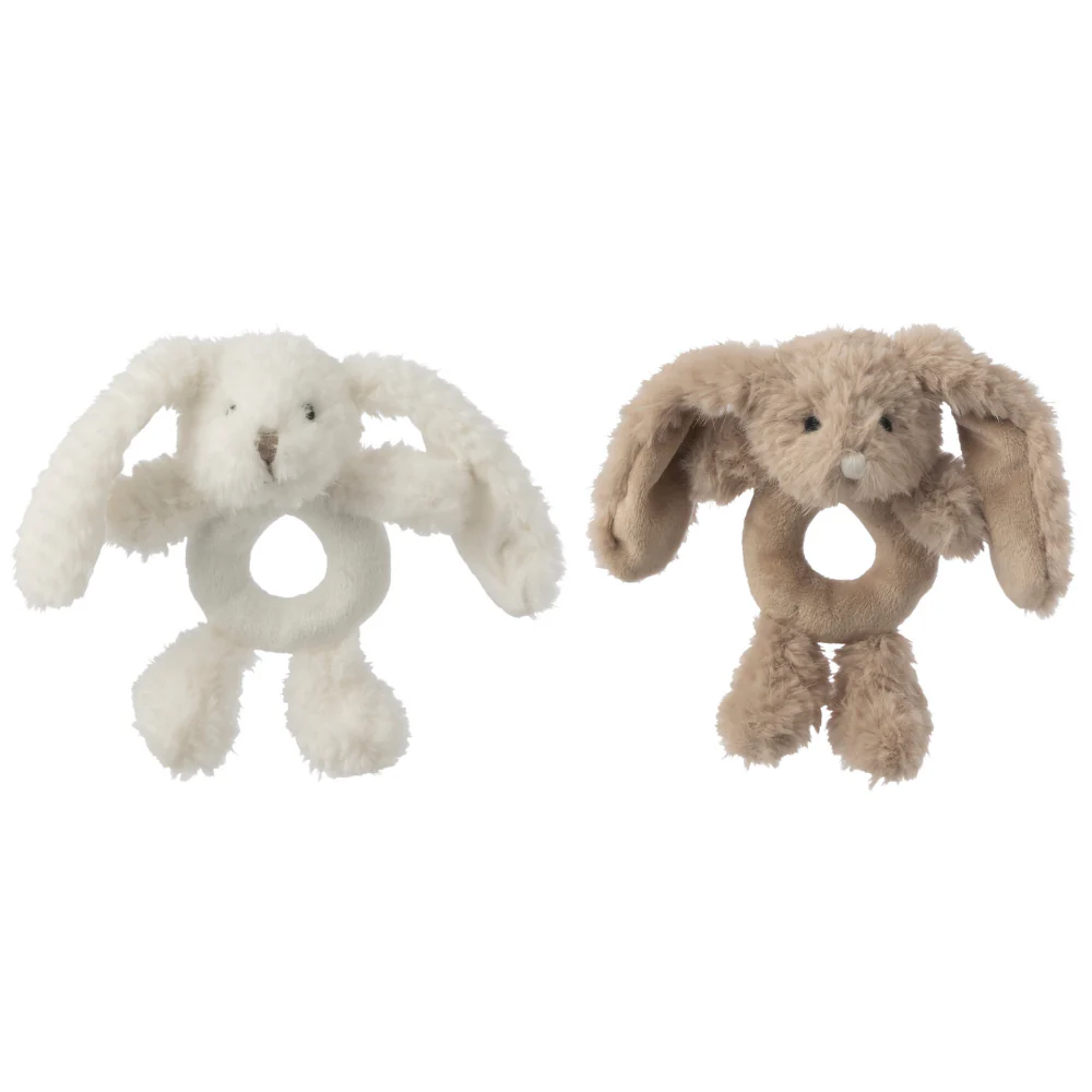 J-Line decoratie Konijn Ring – polyester – wit/bei ge – set van 2