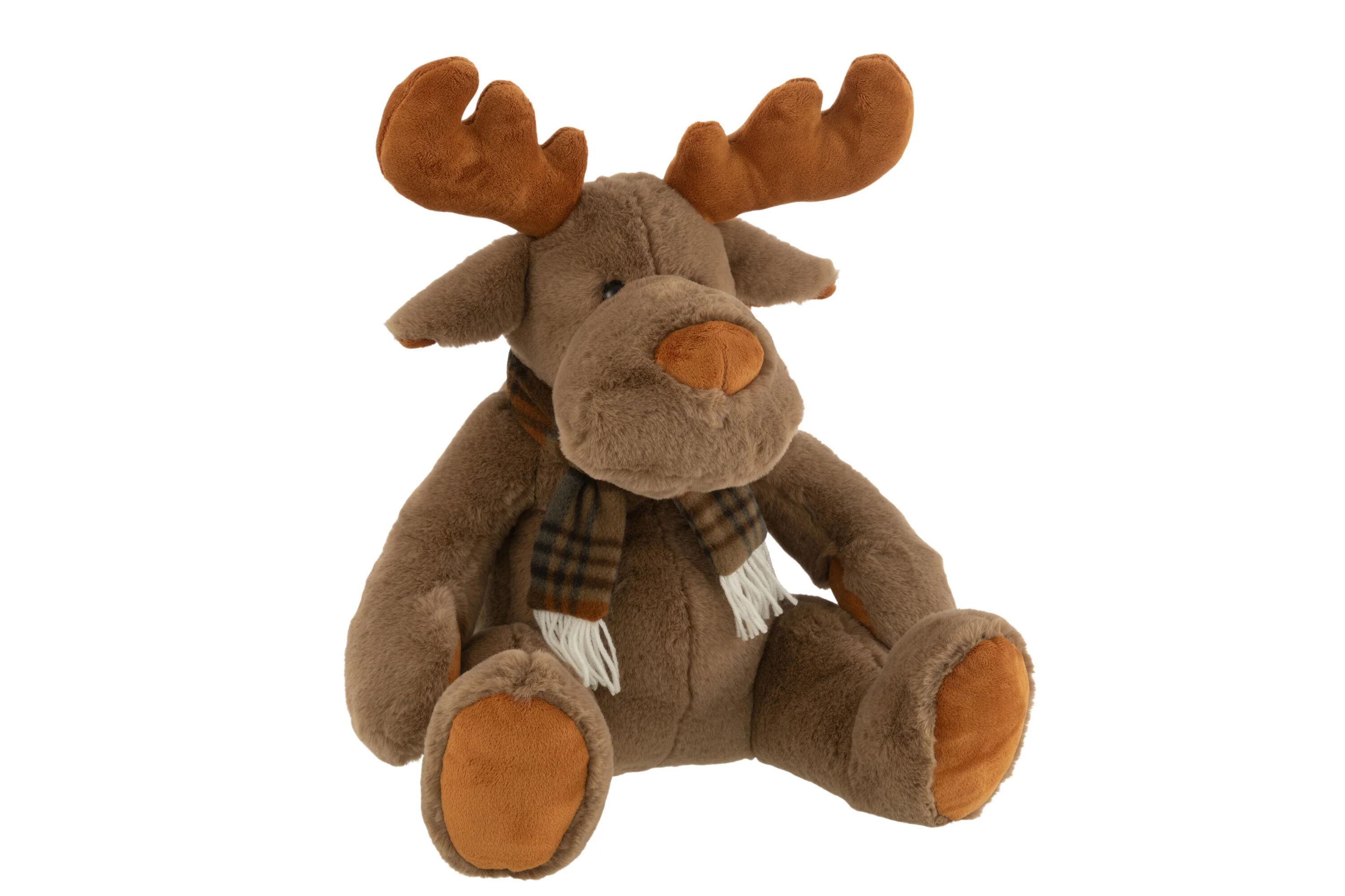 J-Line knuffel Rendier + Sjaal Zittend – textiel – bruin – large