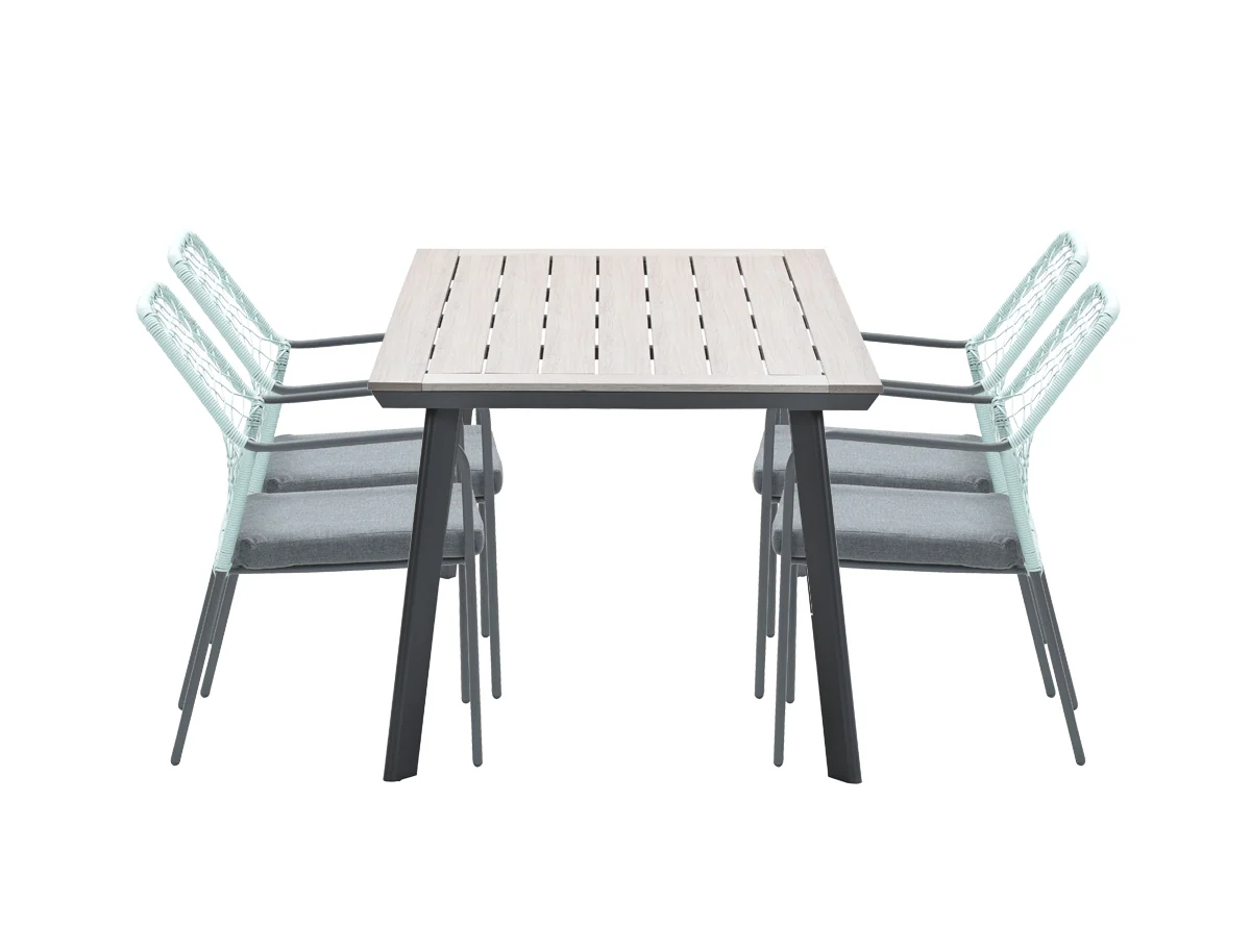 5-delige tuinset Dido tuinstoelen zachtgroen – Vigo tafel