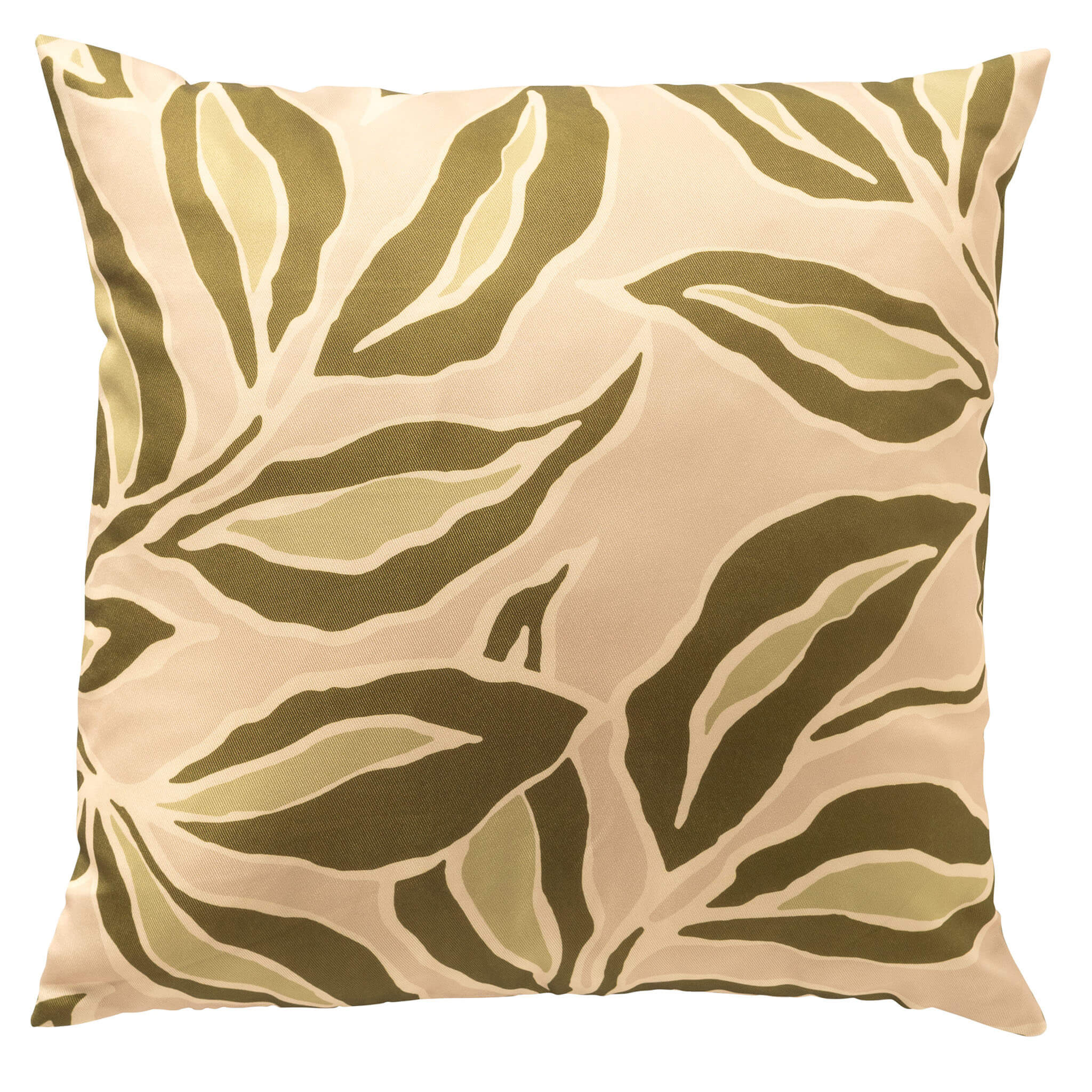 ELARA – buitenkussen 45×45 cm – bladmotief – Semolina – beige, groen