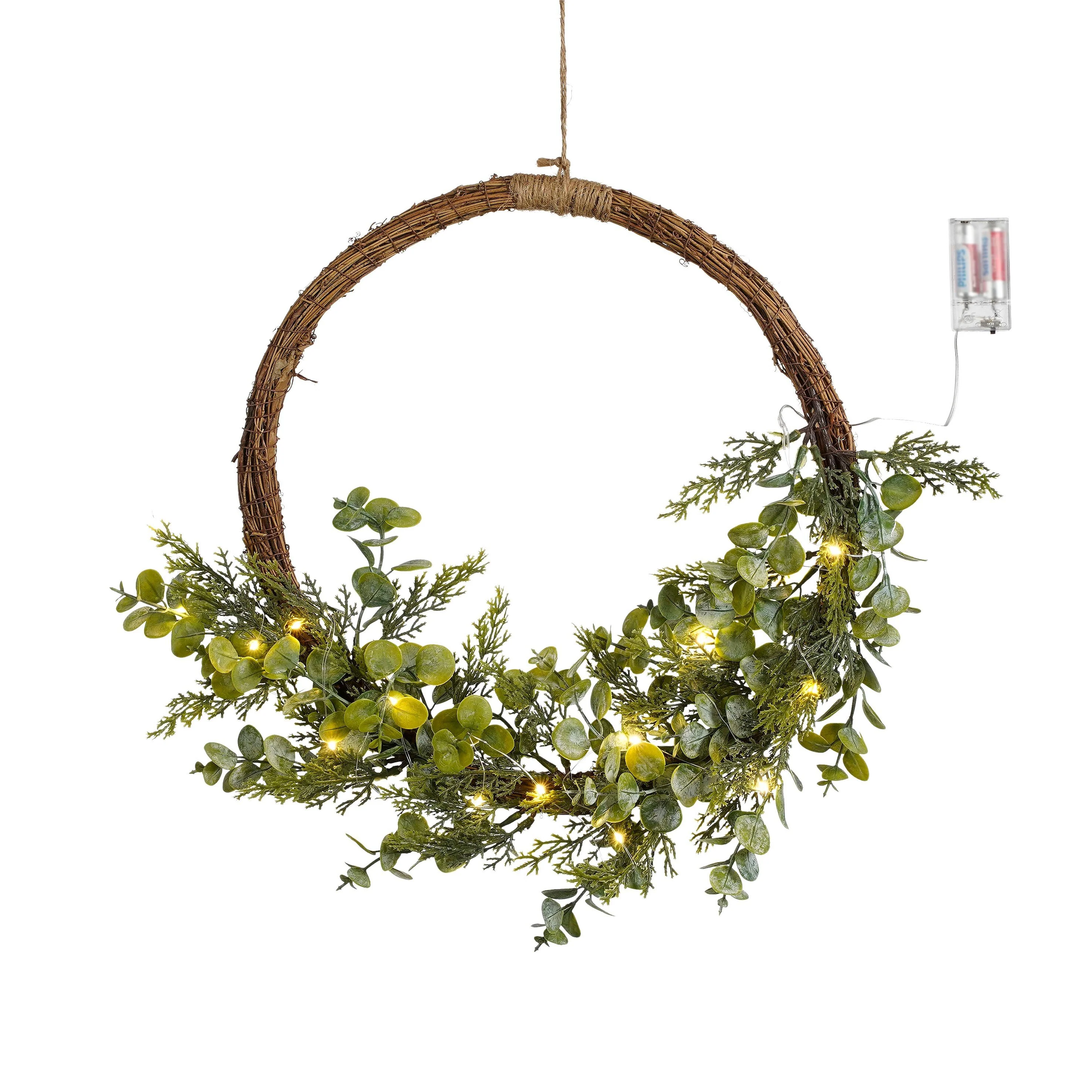 House of Seasons Kerstkrans met LED Verlichting – Ø45 cm – Groen