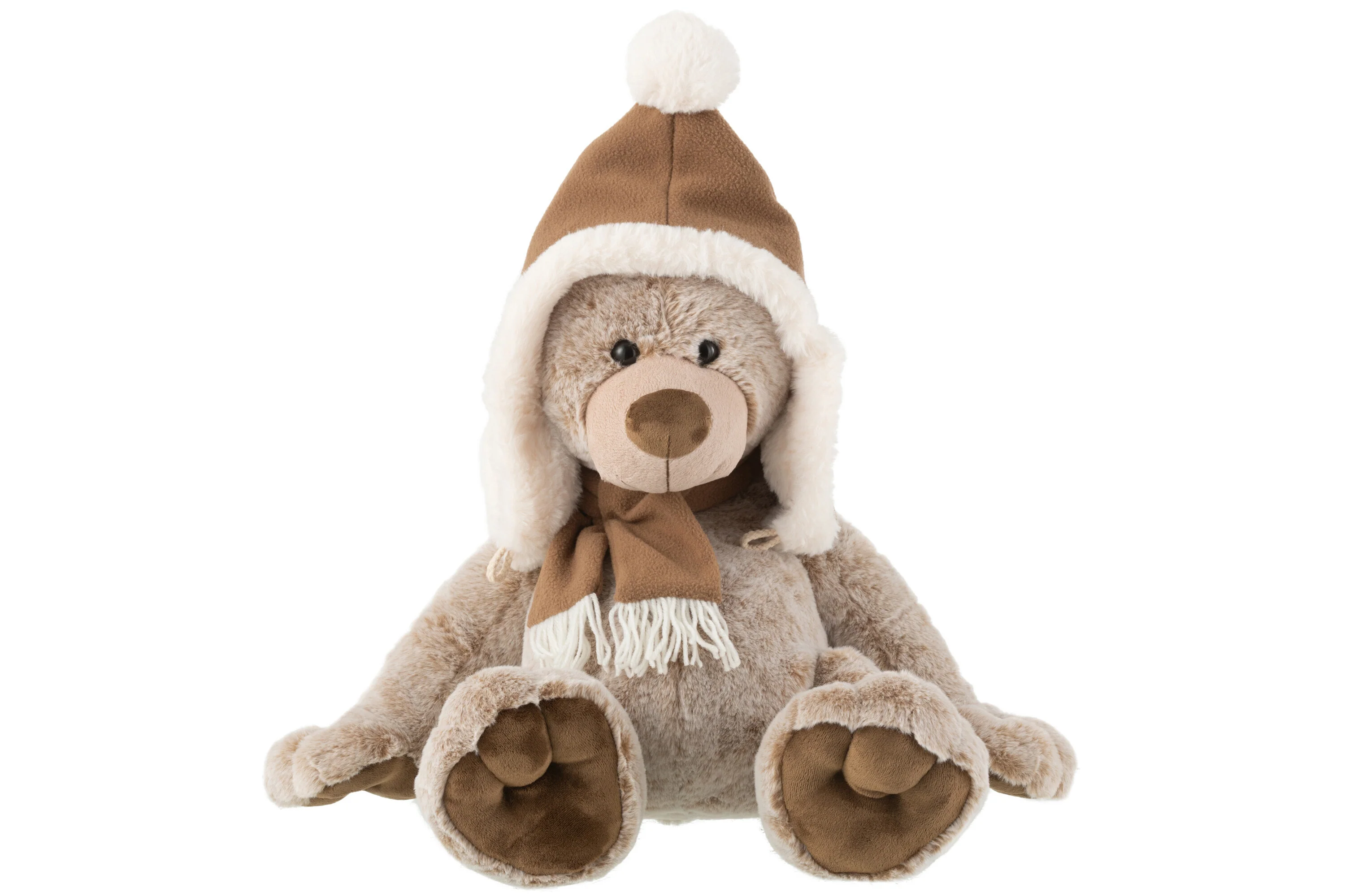 J-Line knuffel Beer + Muts – polyester – bruin – large
