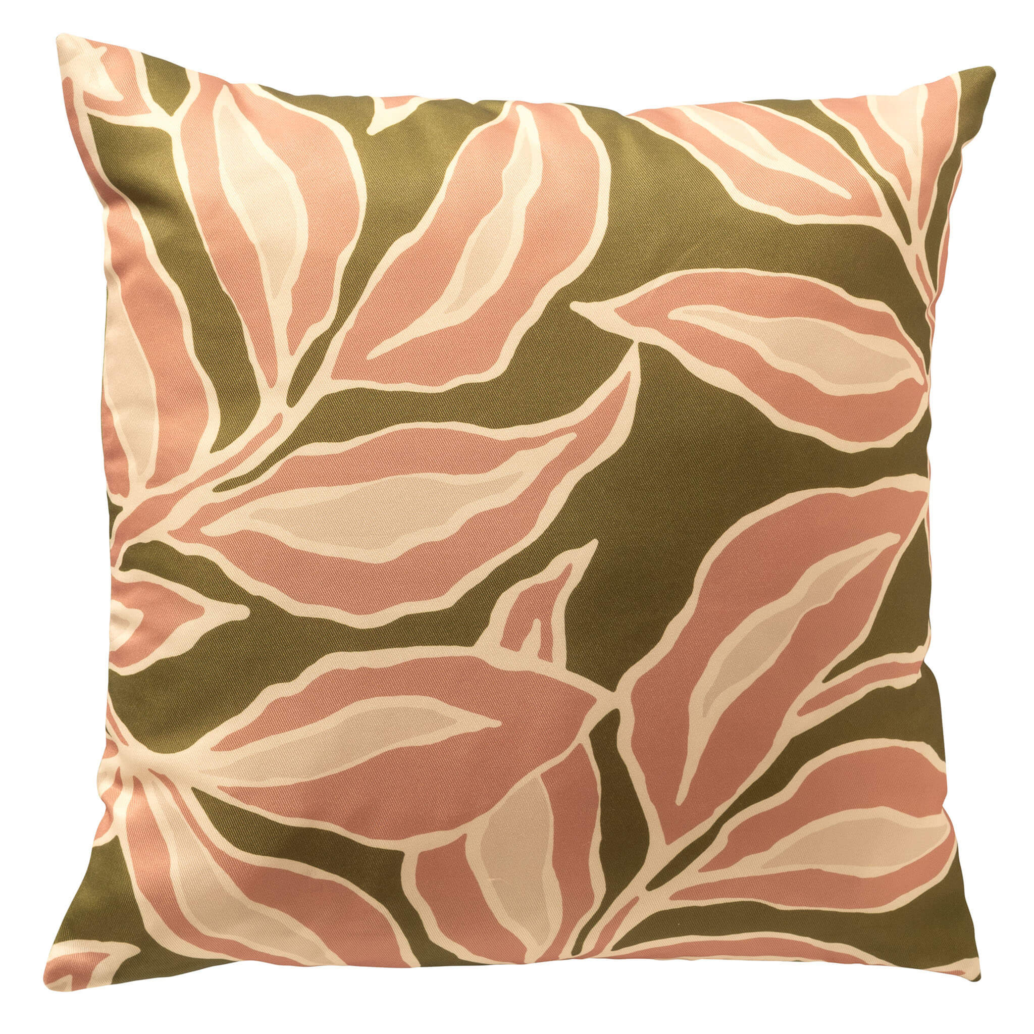 ELARA – buitenkussen 40×40 cm – bladmotief – Muted Clay – roze, groen,